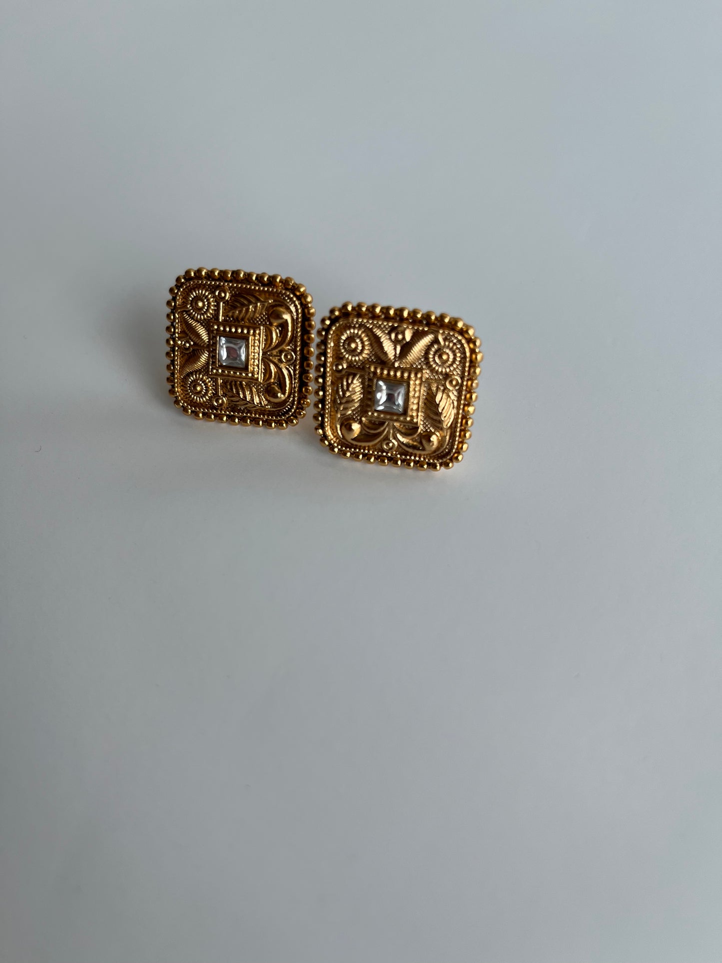 Square Crystal Antique Gold Studs