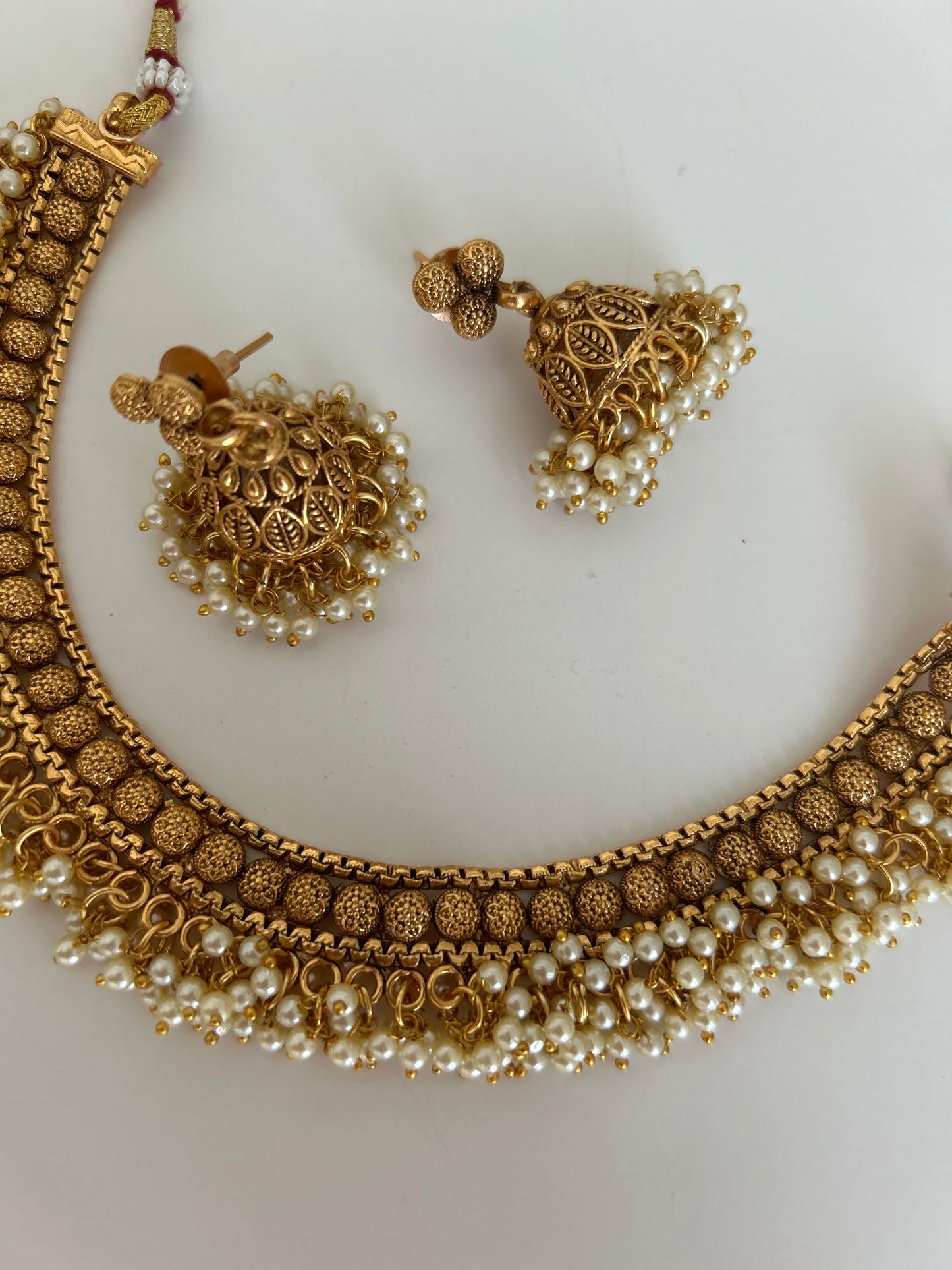Antique Gold circle necklace Jumke Earring tikka set