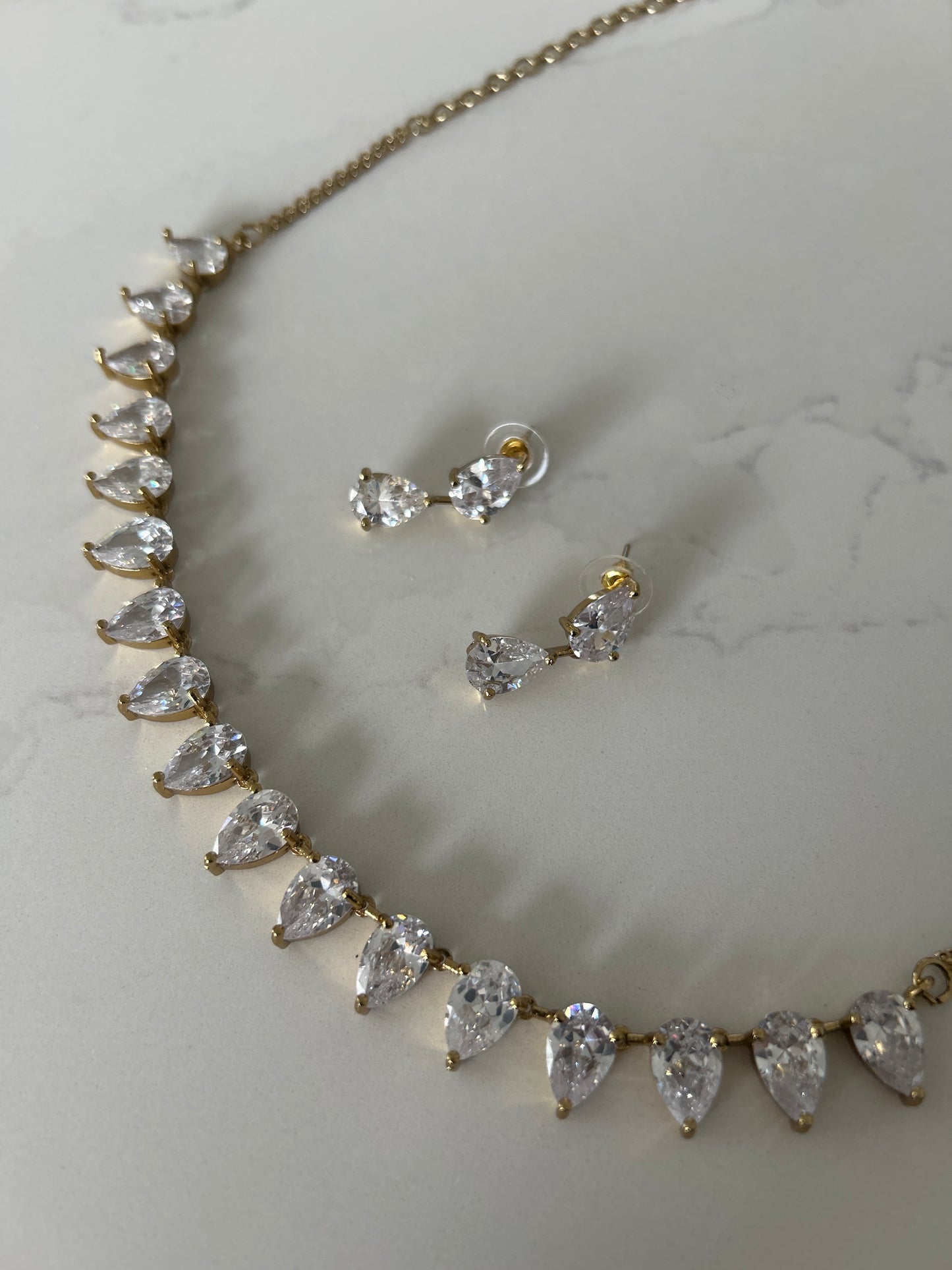 Crystal Teardrop Necklace Earrings Set