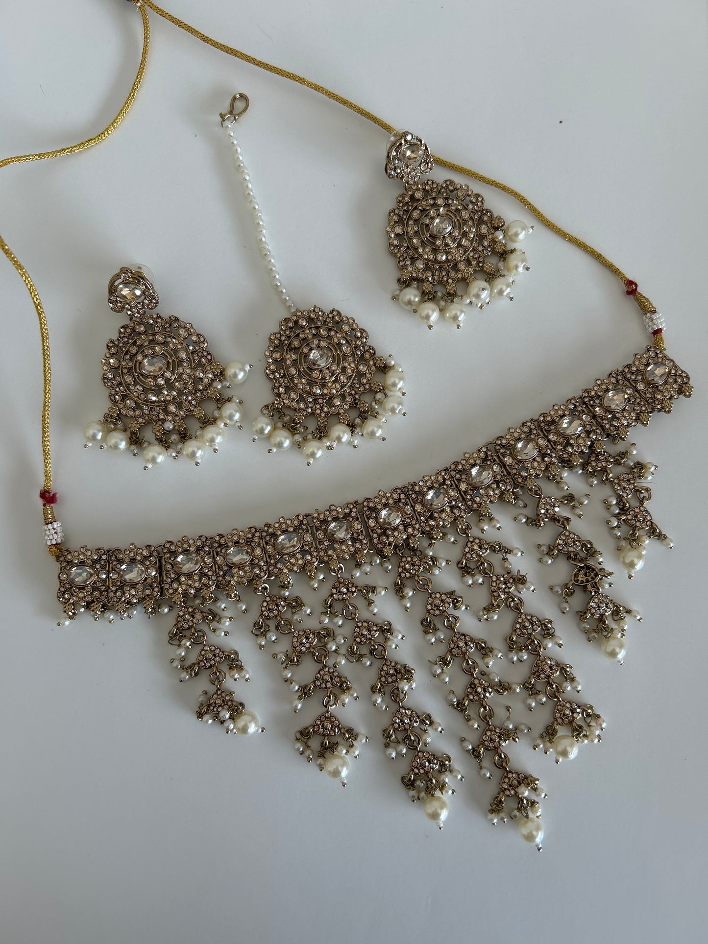 Gold Waterfall Necklace Earring Tikka Set