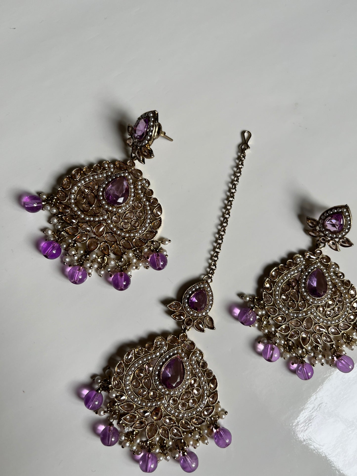 Lavender Heart Polki Earring Tikka