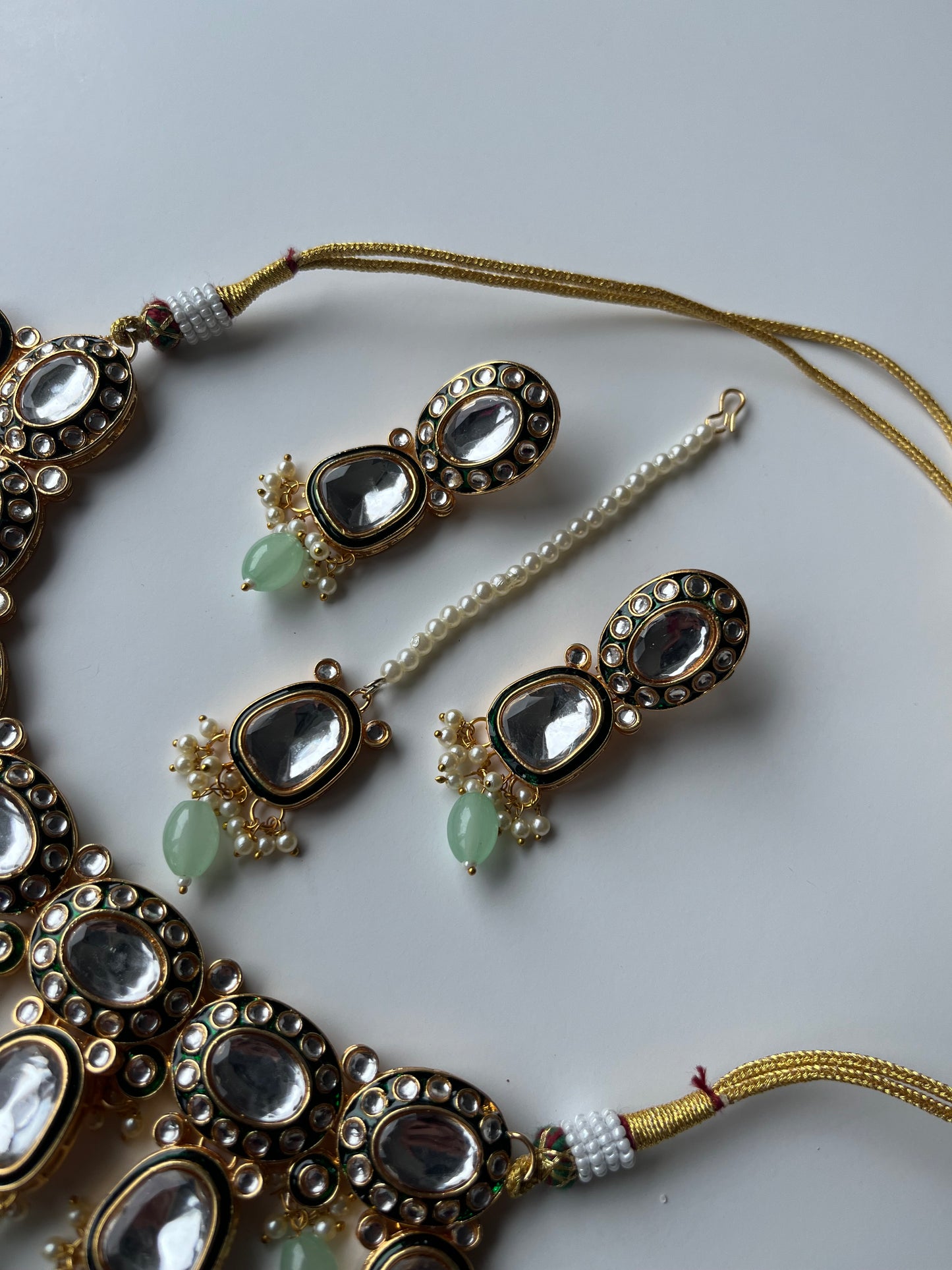 Faux Kundan Baby Green and Pink Set