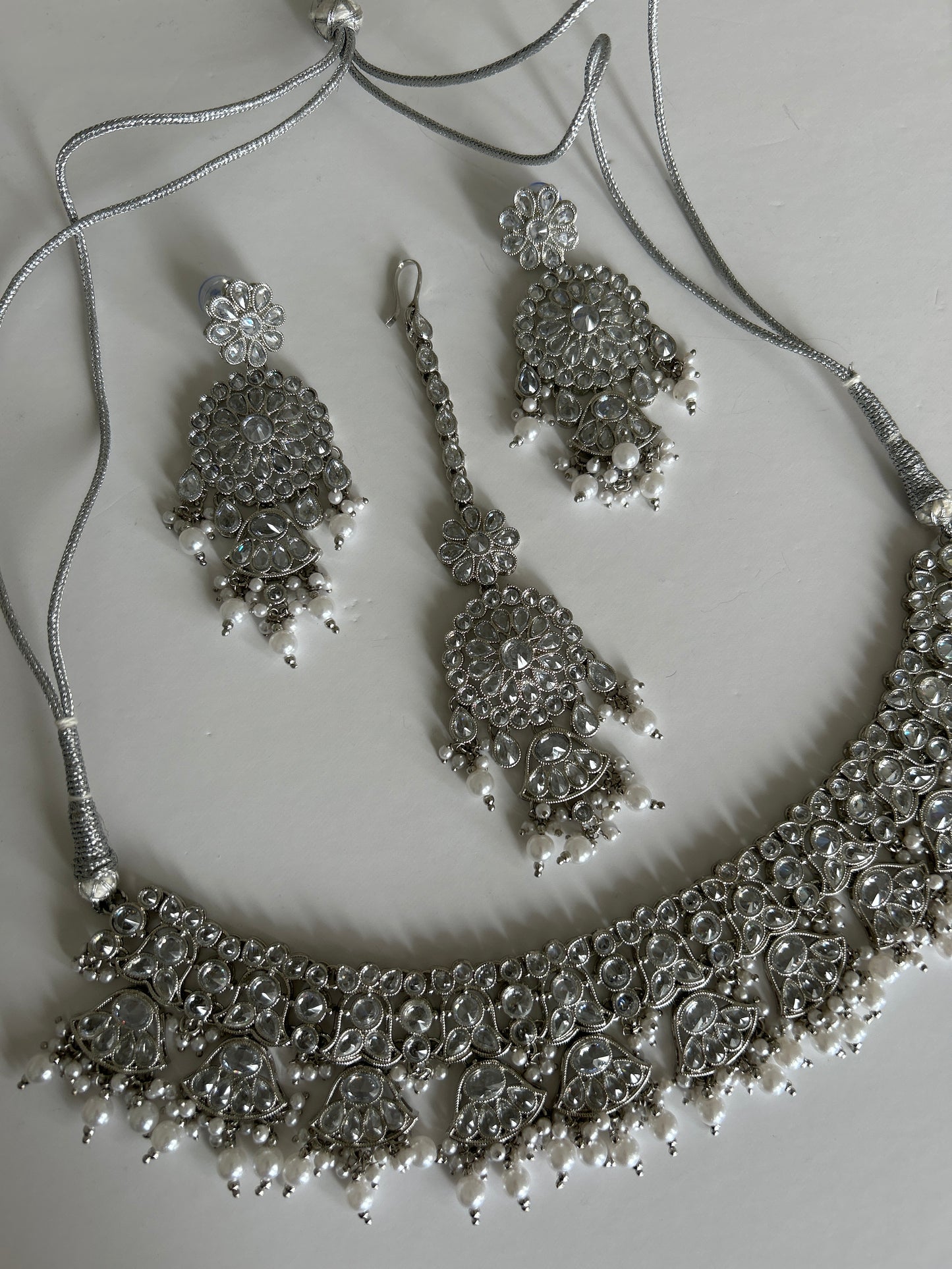 Silver Necklace Earring Tikka Set