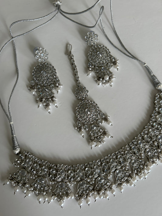 Silver Necklace Earring Tikka Set