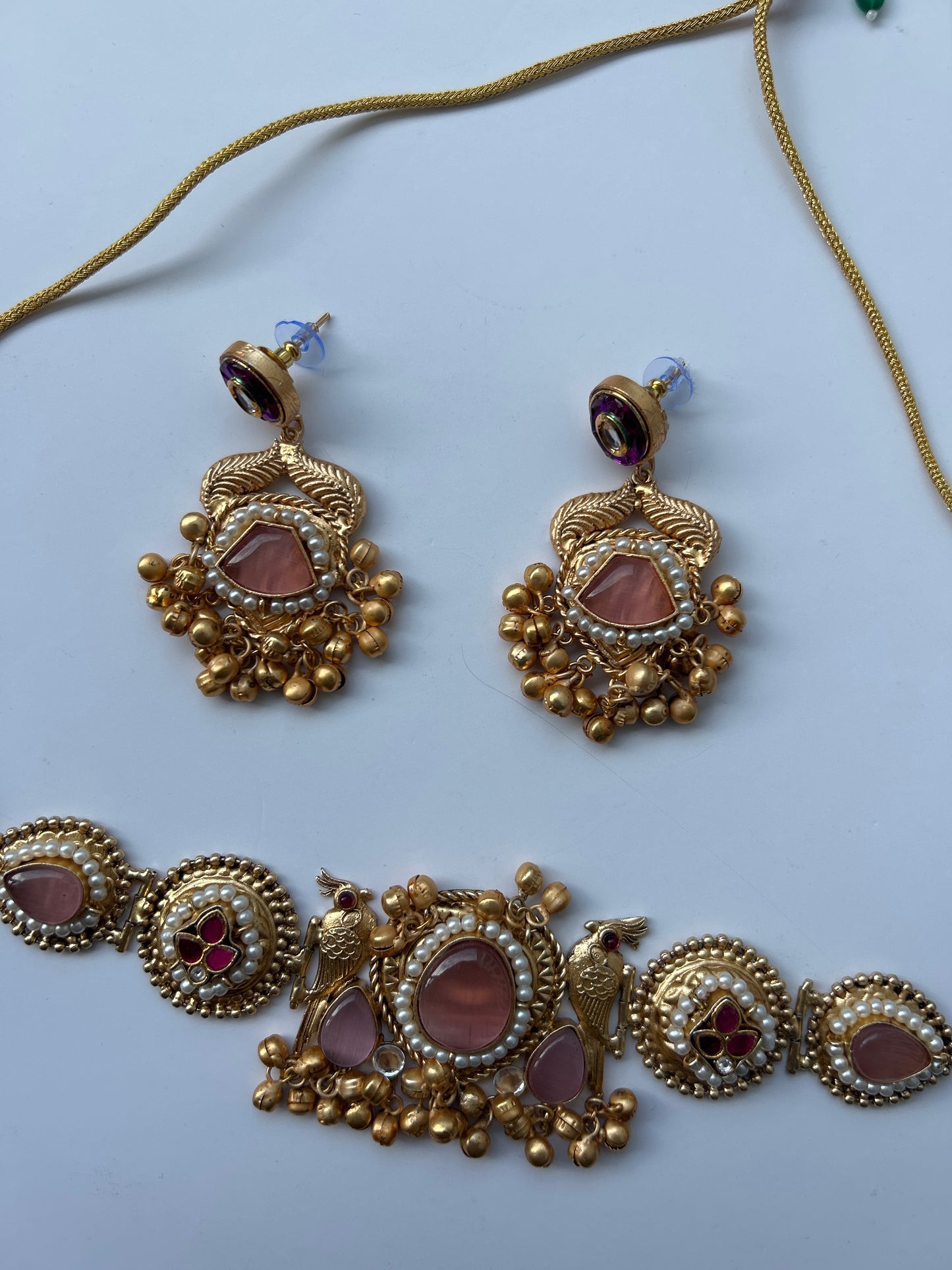 Pink Parrot Accent Necklace Earring Set