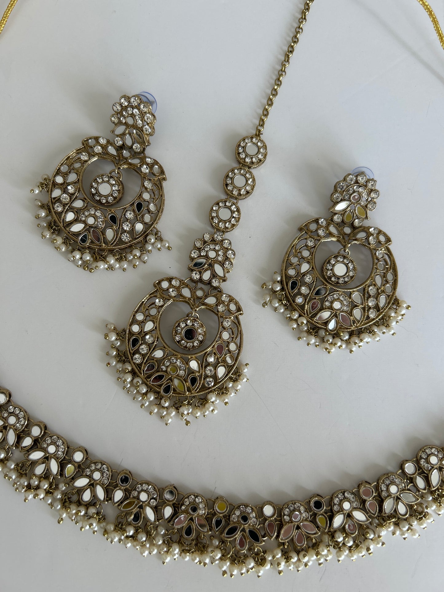 Mirrored Necklace Earrings Tikka Set