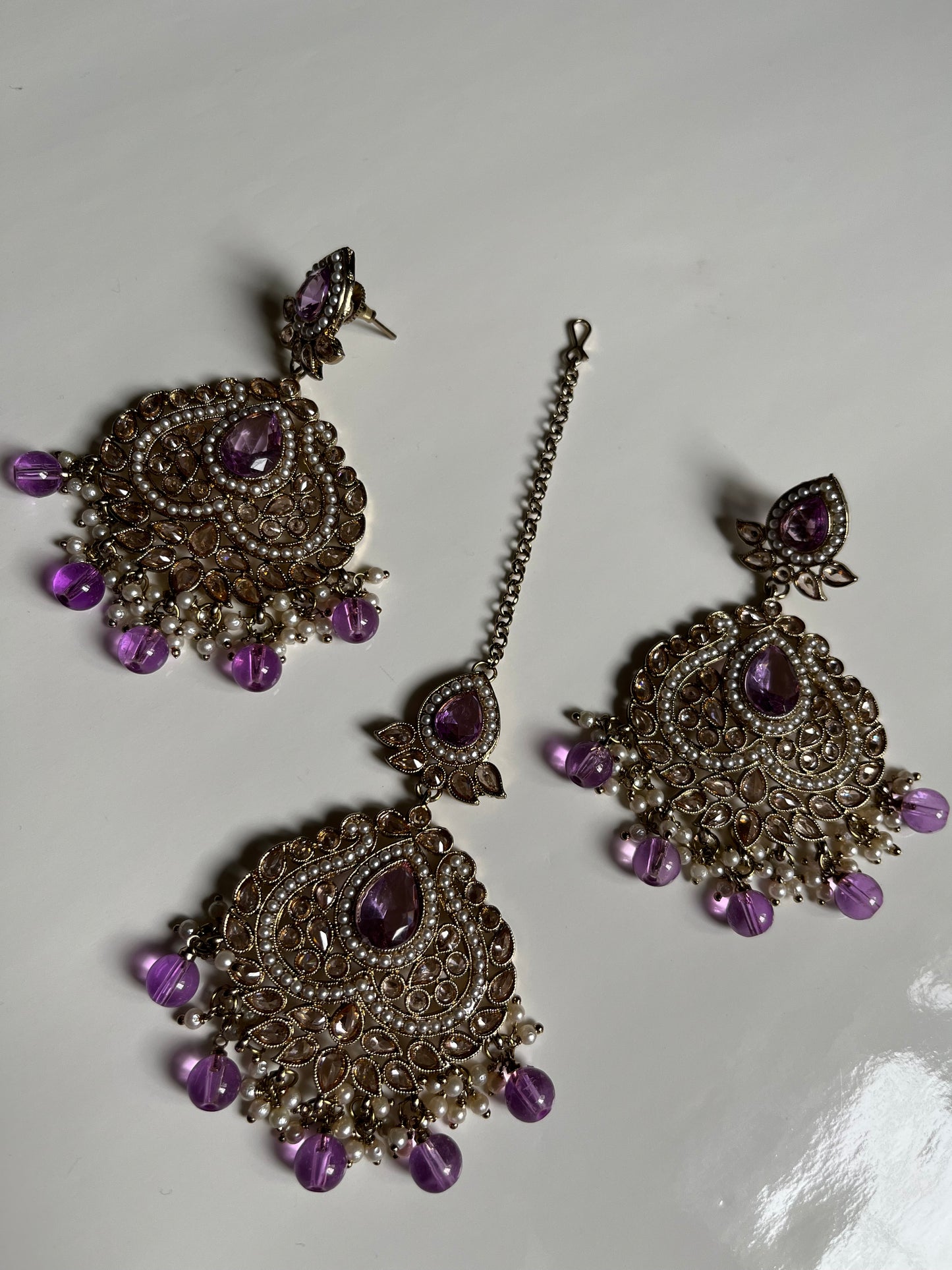 Lavender Heart Polki Earring Tikka