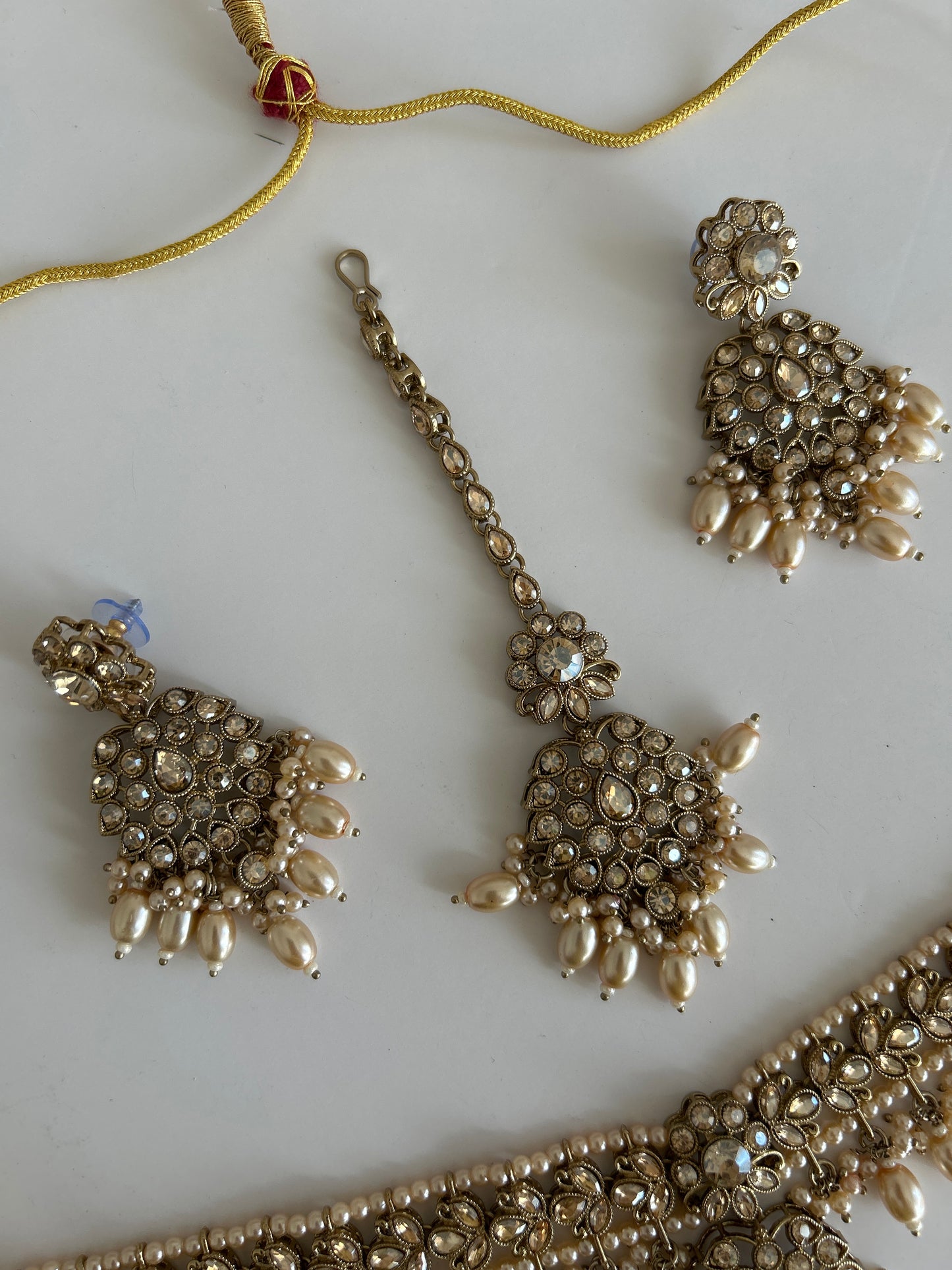 Crystal Necklace Earrings Tikka Set