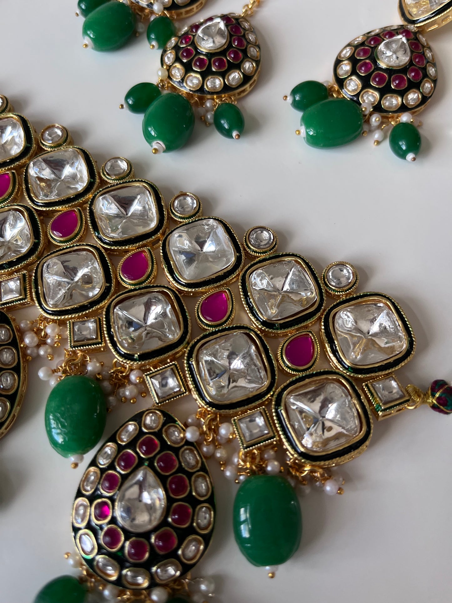 Pink Green Kundan Statement Set