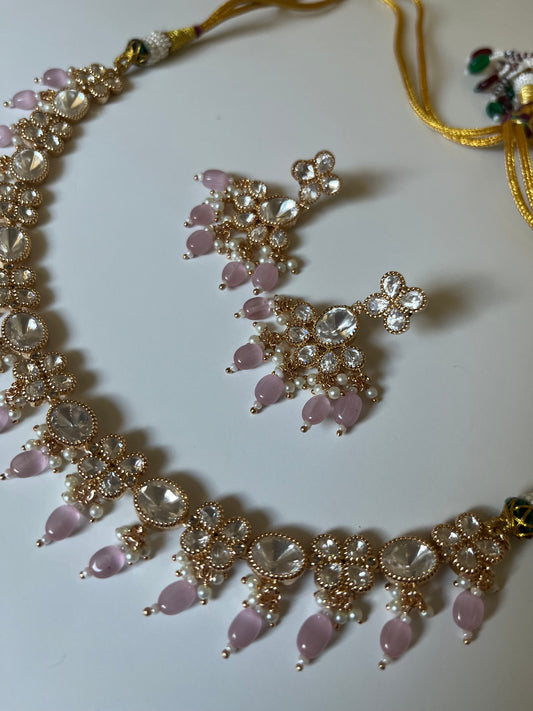 Baby Pink Clover Kundan Set