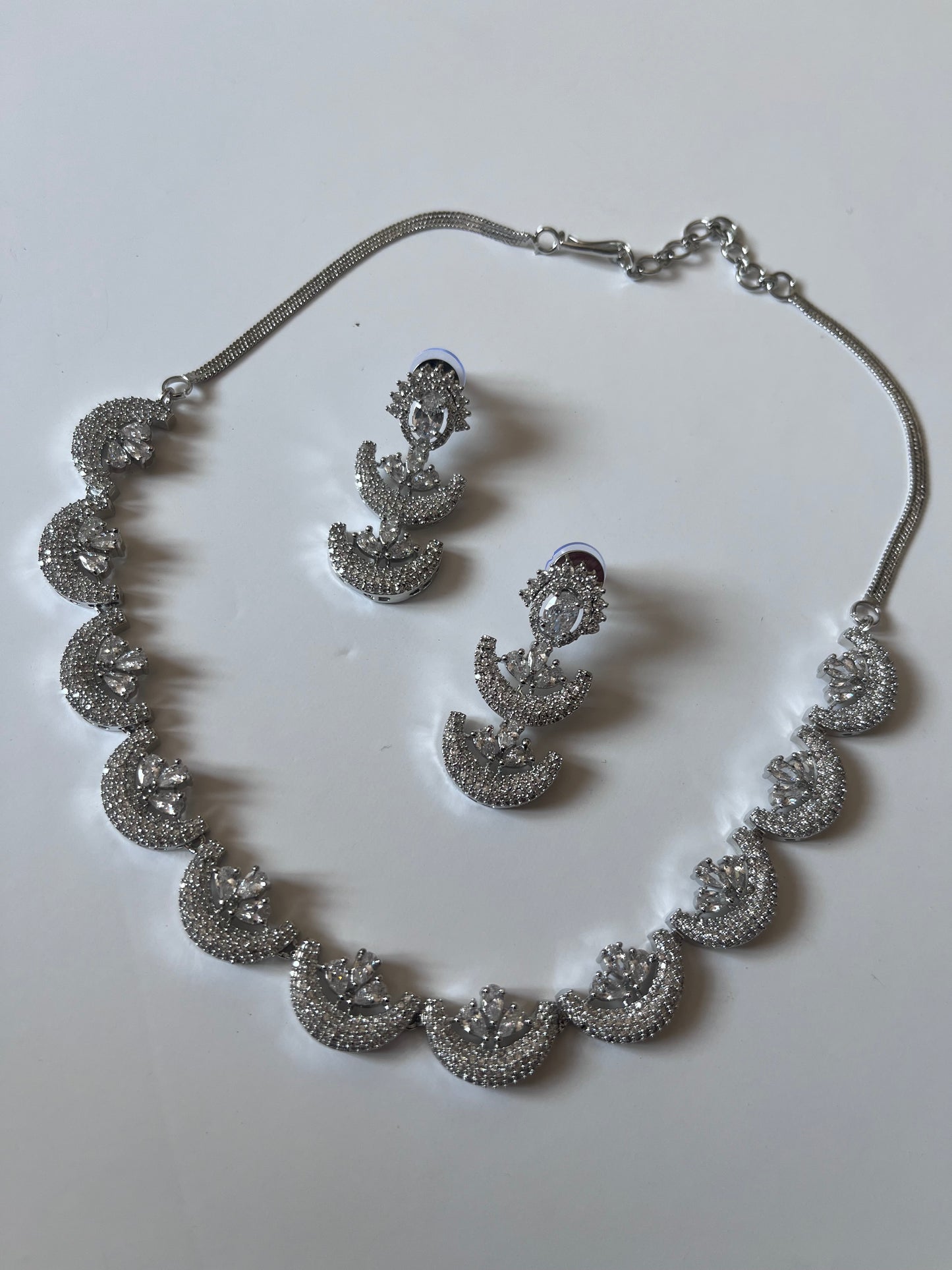 American Diamond Half Moon Silver Set