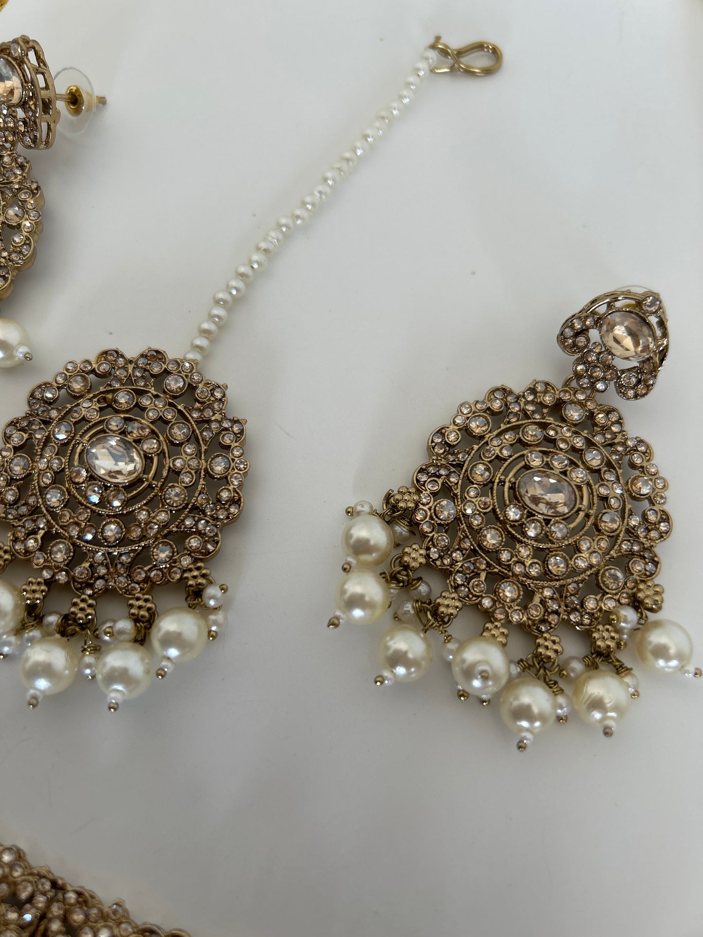 Gold Waterfall Necklace Earring Tikka Set