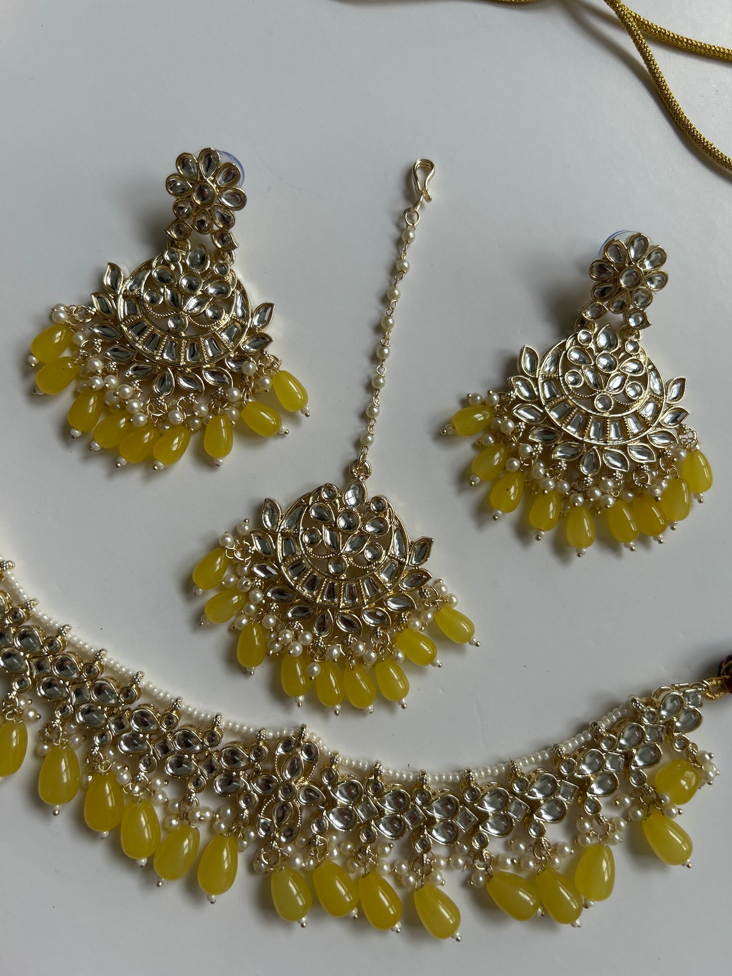 Yellow Necklace Earrings Tikka set