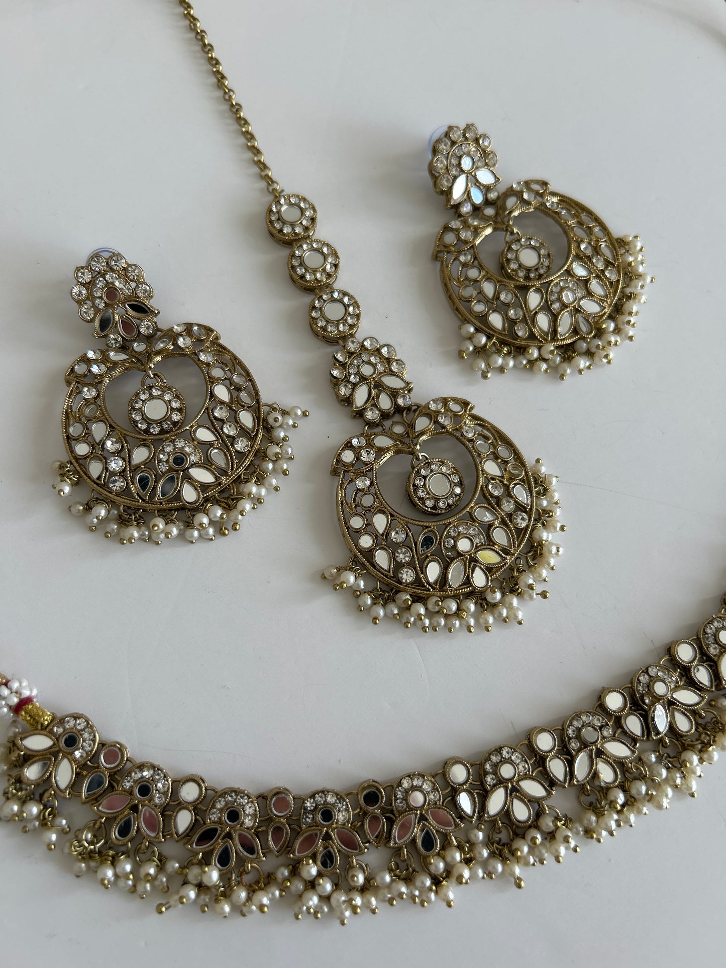 Mirrored Necklace Earrings Tikka Set