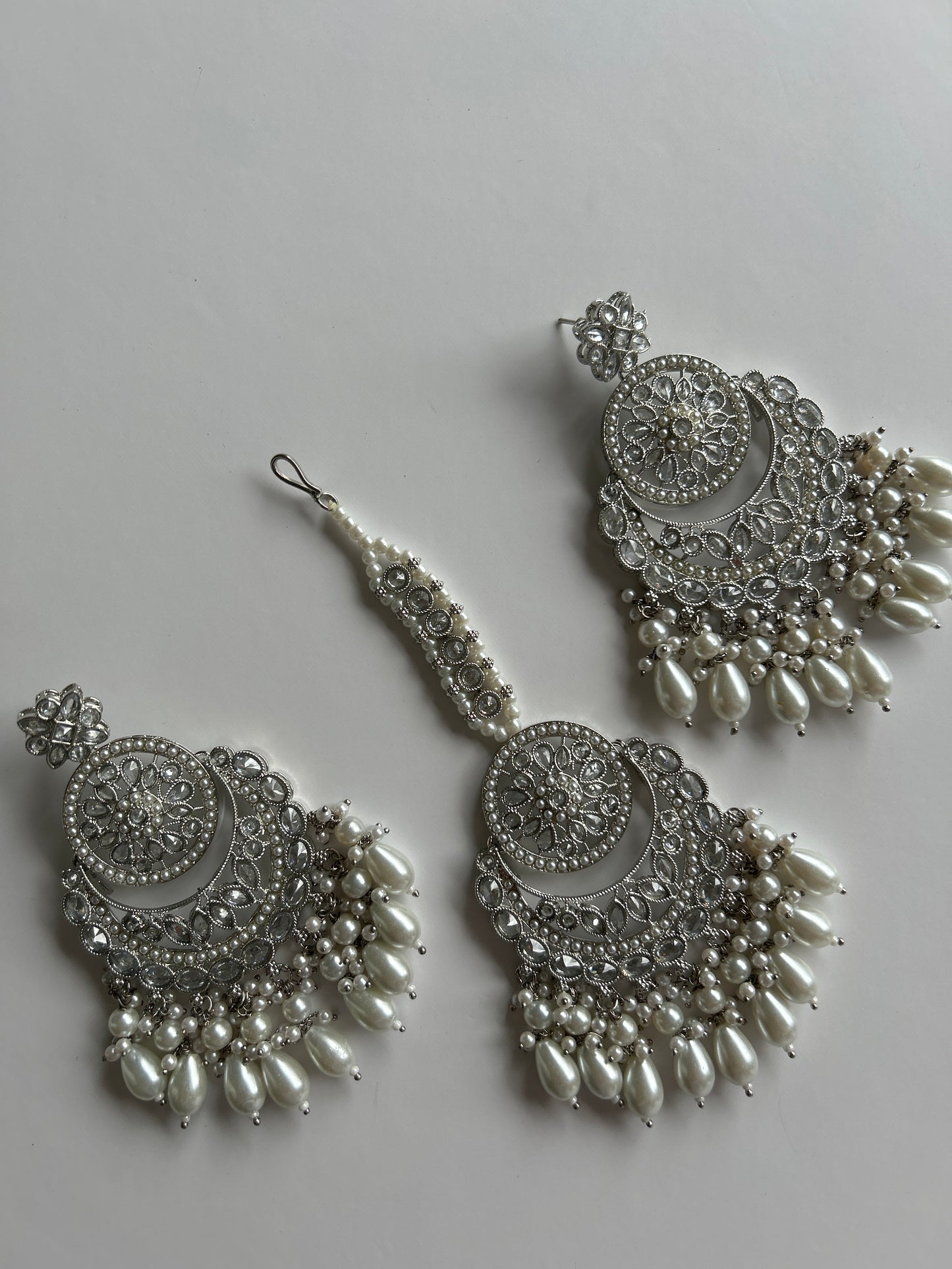 Chandelier Silver Earrings Tikka Set