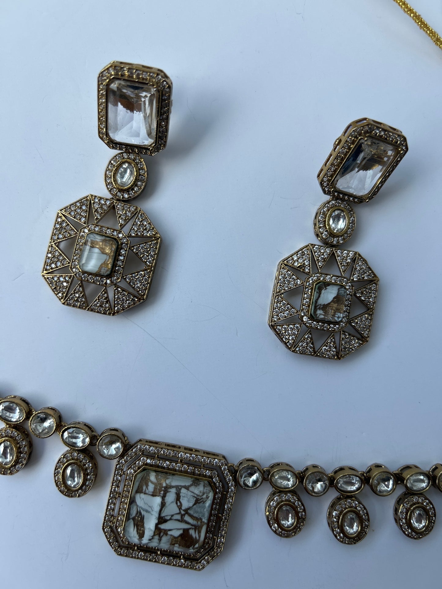 Calcutta Marble Necklace Earrings Set