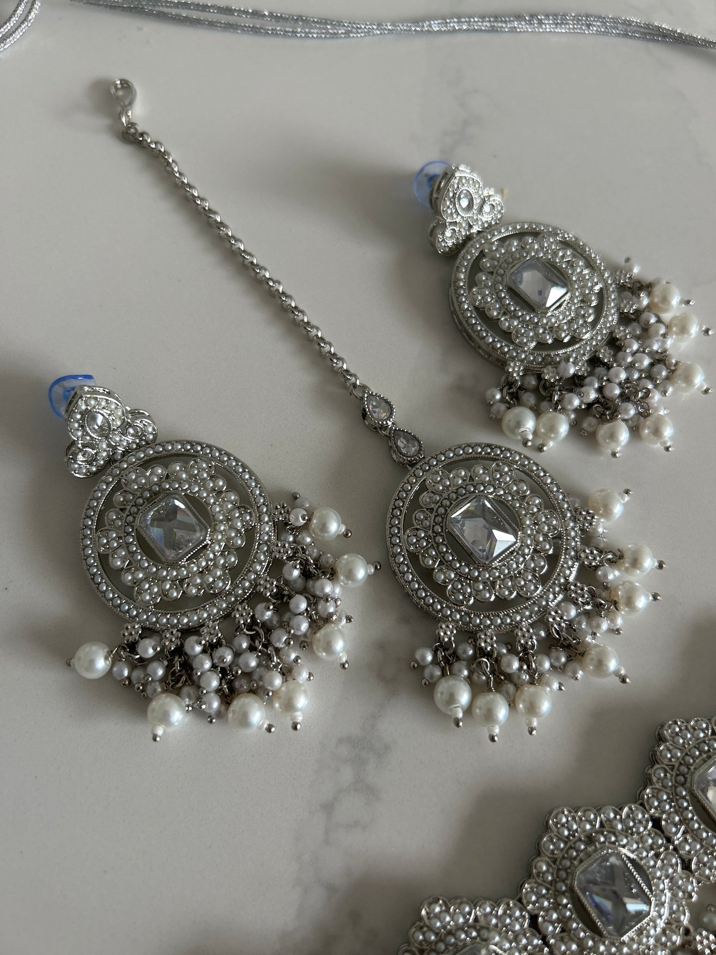 Silver Elegant Choker Earring Tikka Necklace Set