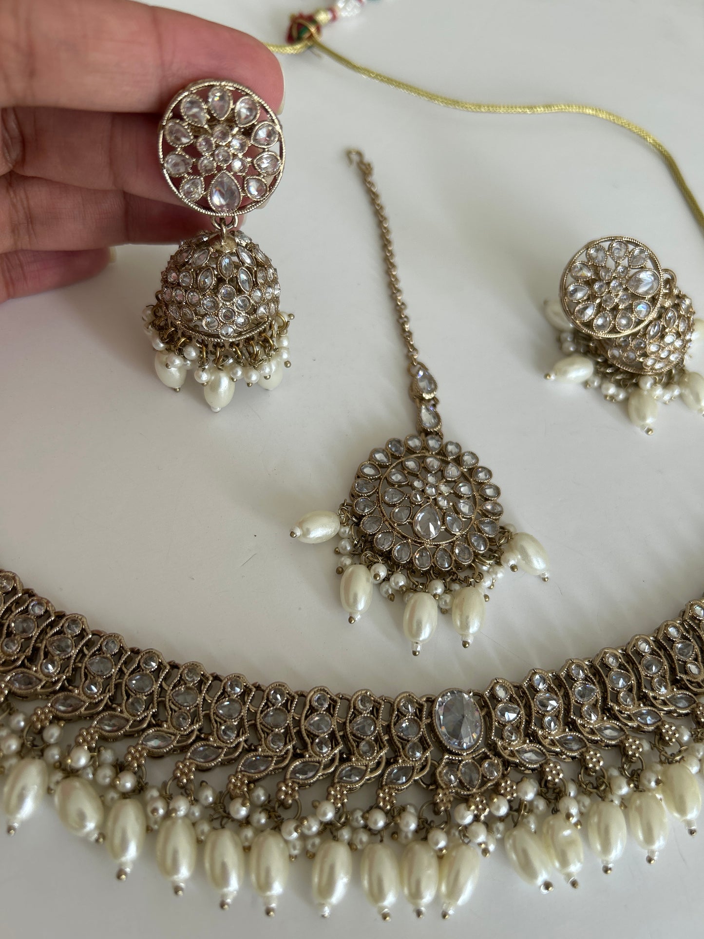 Pearl Necklace Earrings Jumka Set