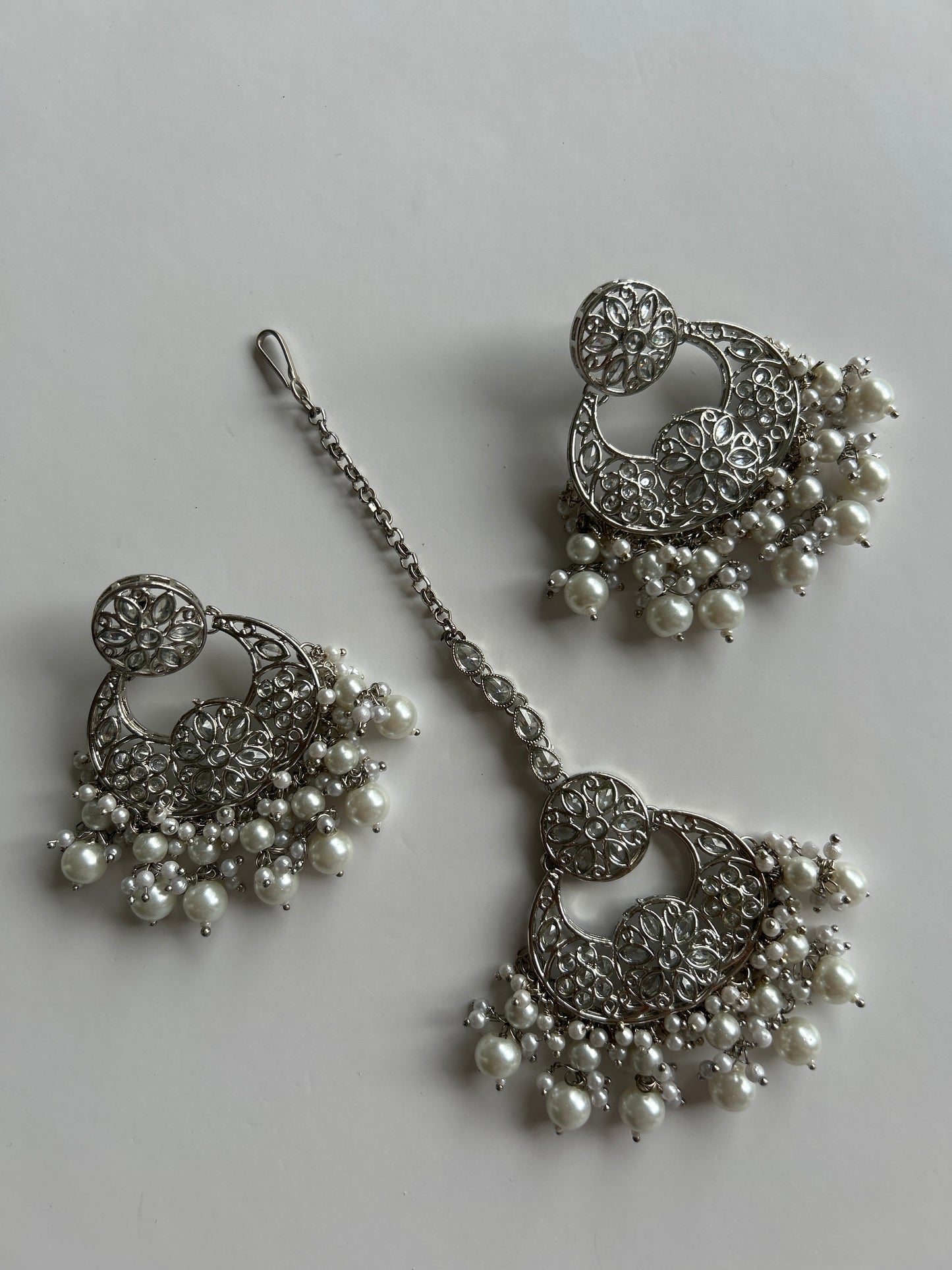 Silver Earrings Tikka Set