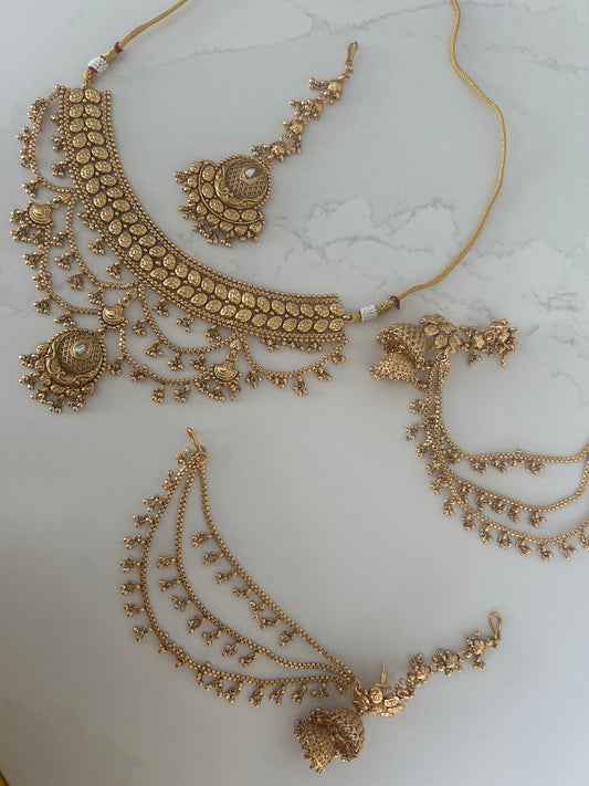 Faux Gold Royal Elegance Necklace Earrings Sahara Tikka Set