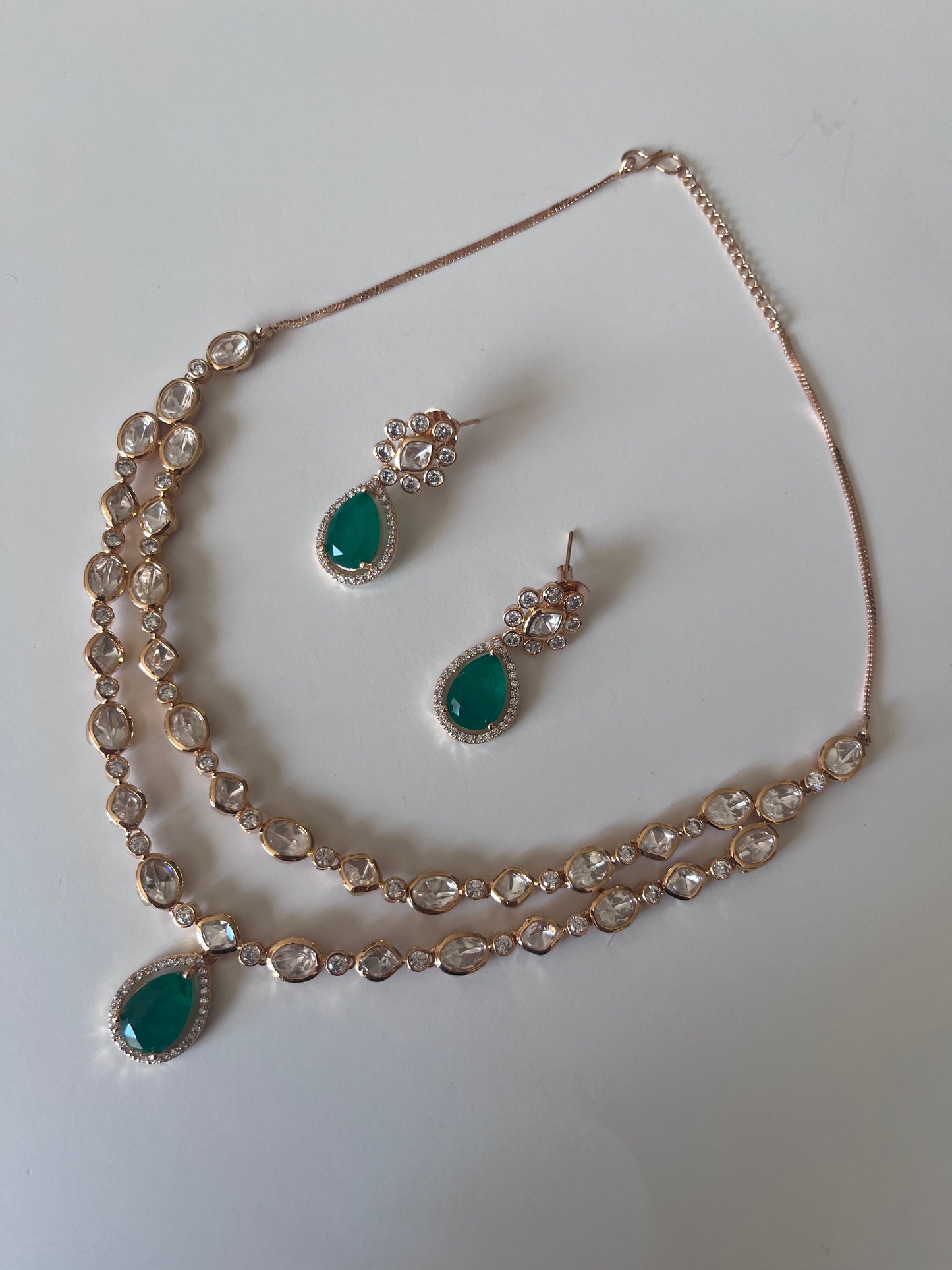 Emerald green double kundan set