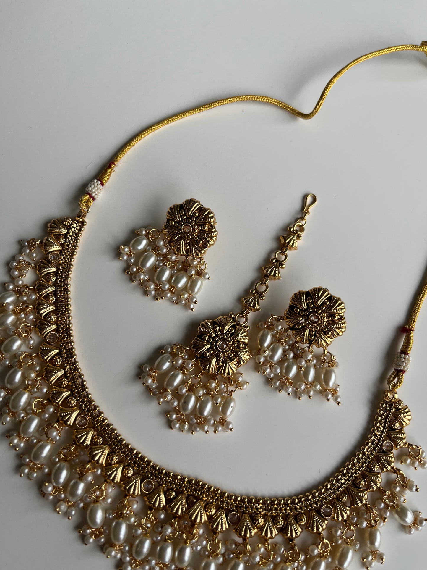 Antique Gold Pearl Necklace Set