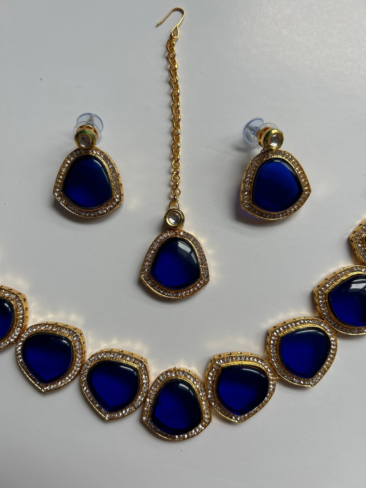 Deep Blue Necklace Earrings Tikka Set
