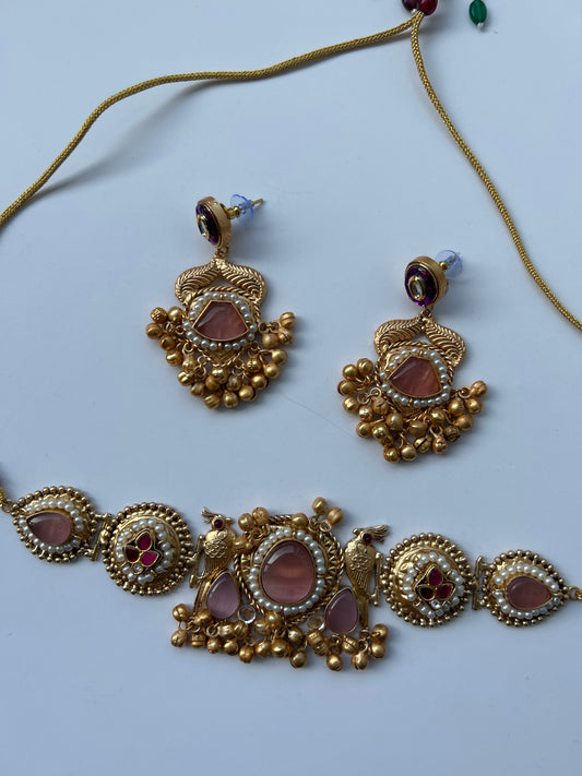 Pink Parrot Accent Necklace Earring Set