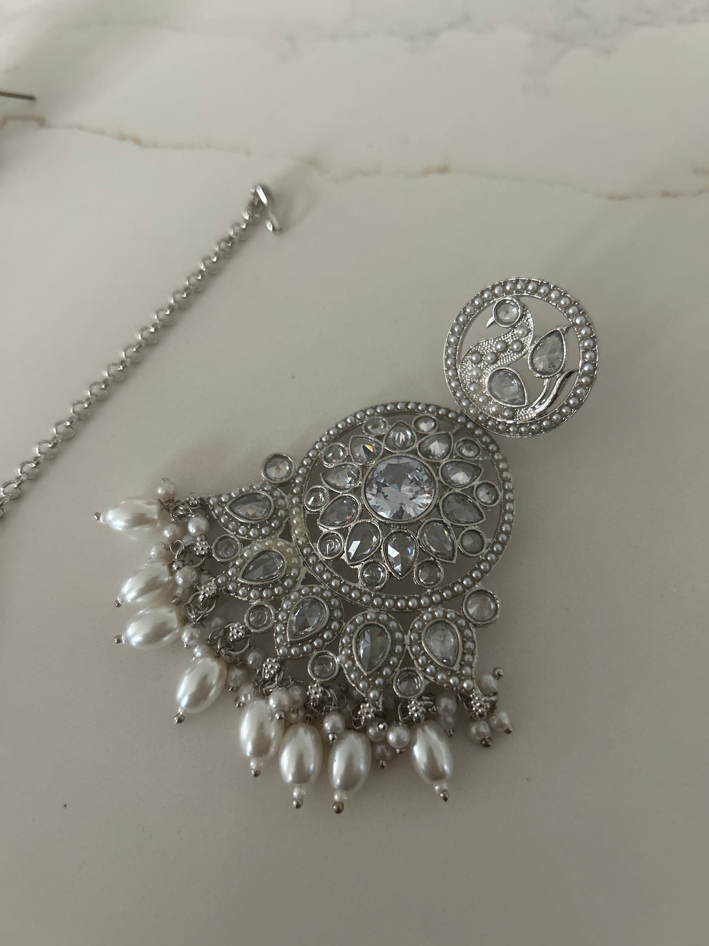 Silver Earrings Tikka Set