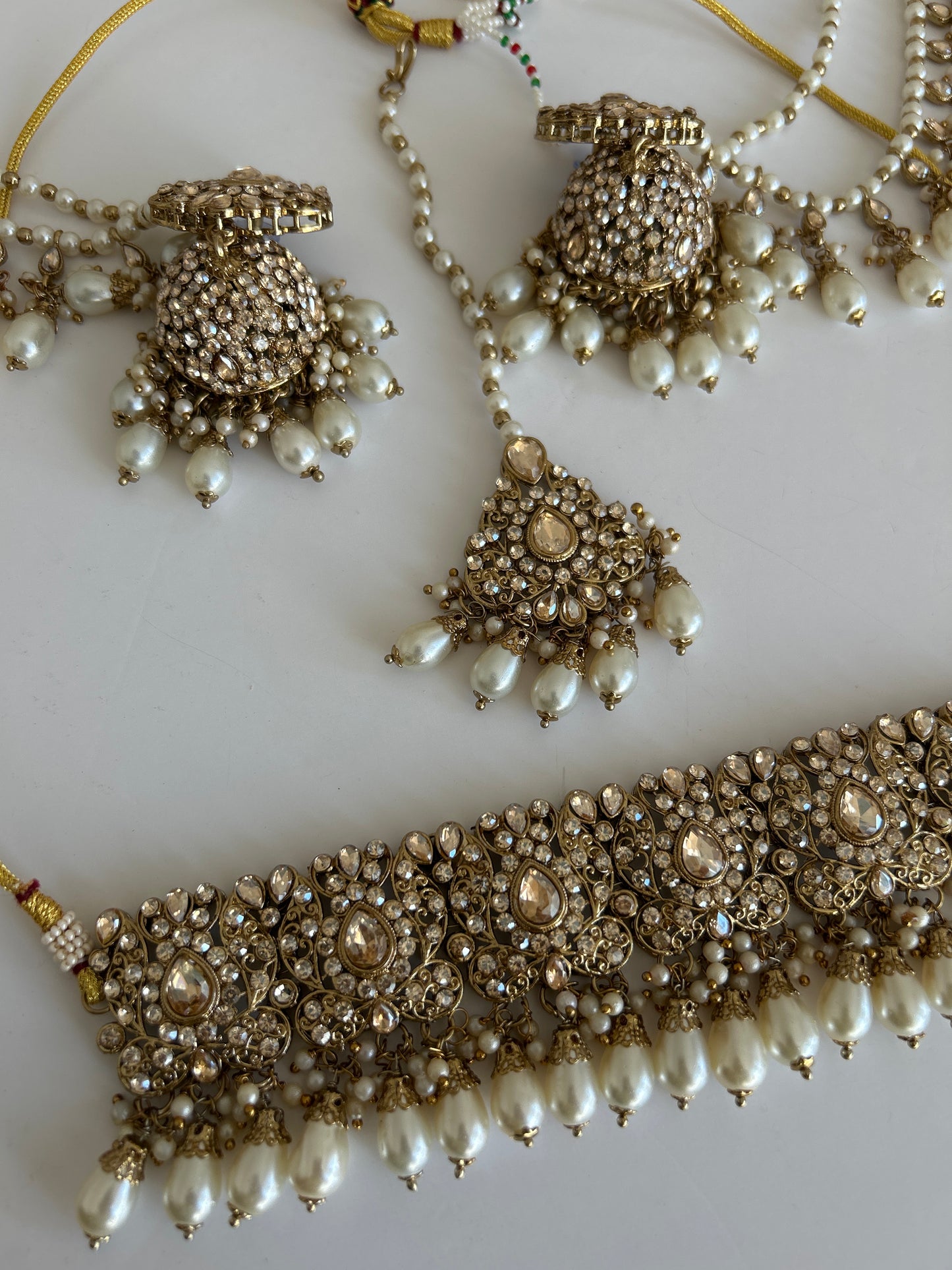 Gold Jumke Sahara Necklace Earrings Tikka Set