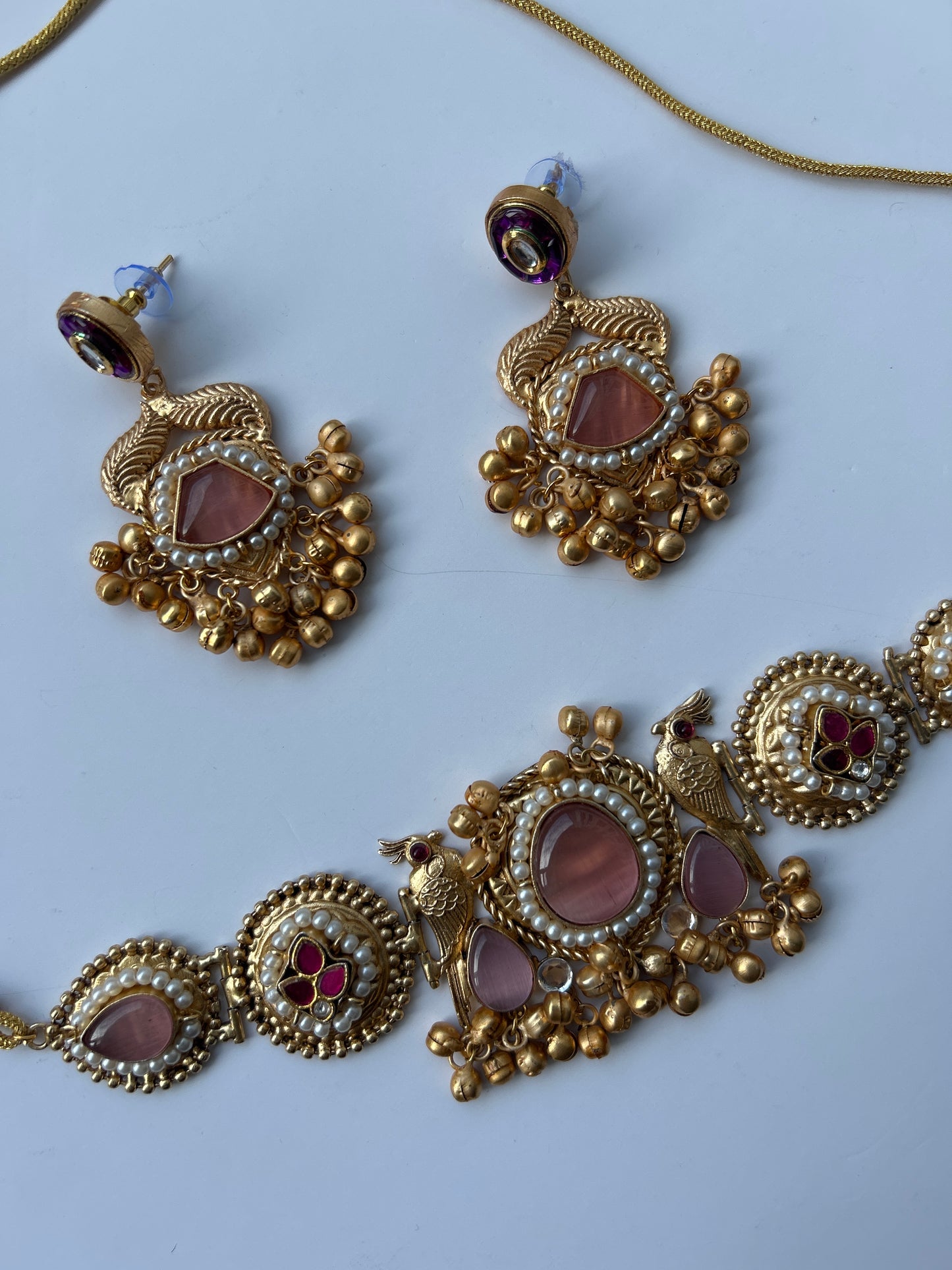 Pink Parrot Accent Necklace Earring Set