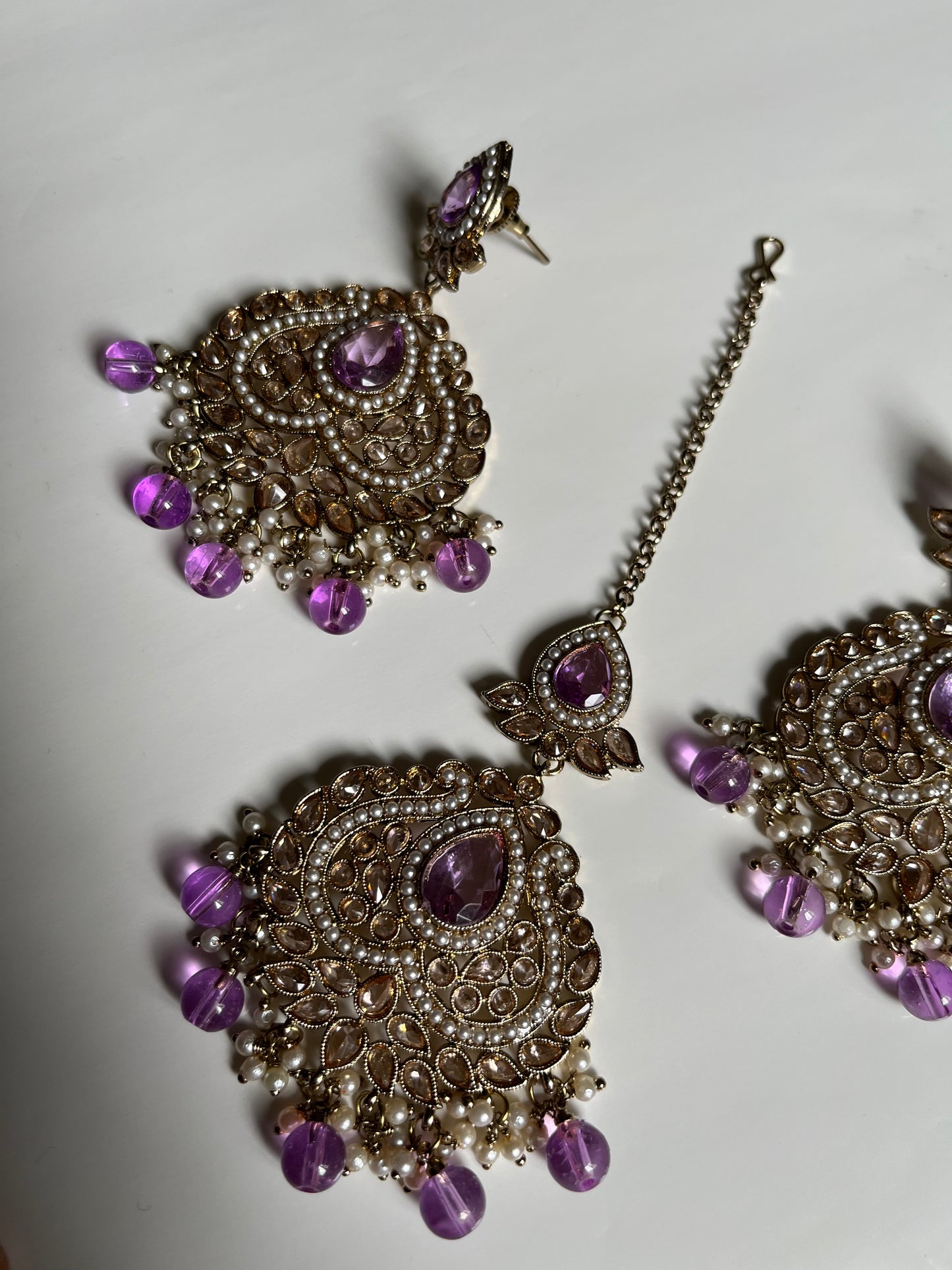 Lavender Heart Polki Earring Tikka