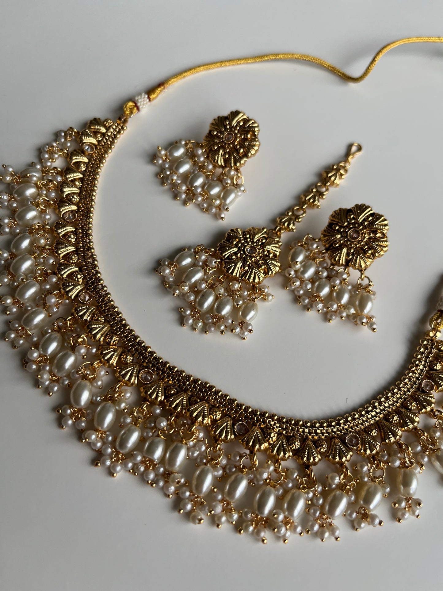 Antique Gold Pearl Necklace Set