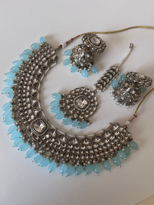 Dusty blue faux kundan set