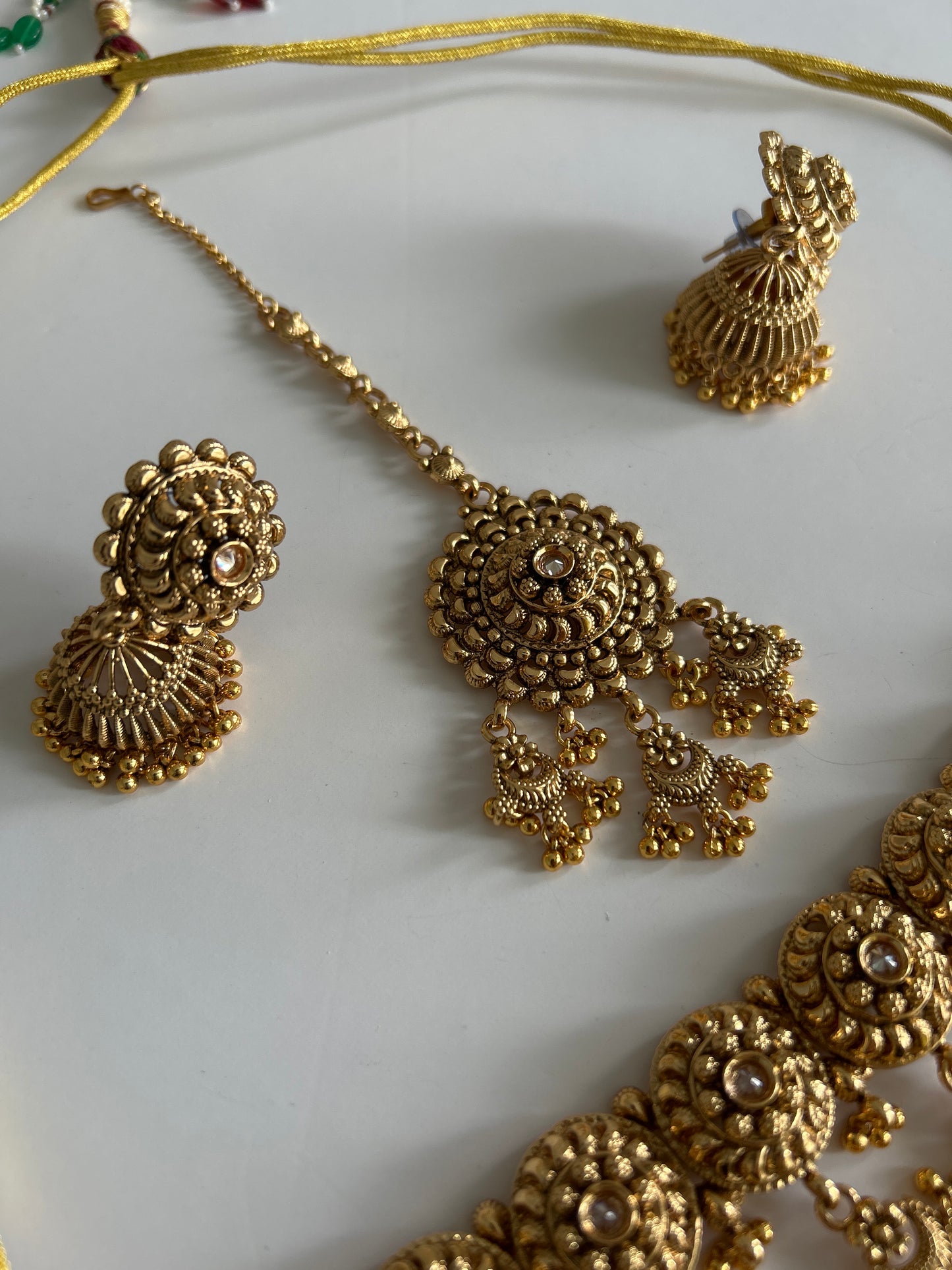 Faux Gold Waterfall Necklace Jumka Tikka Set