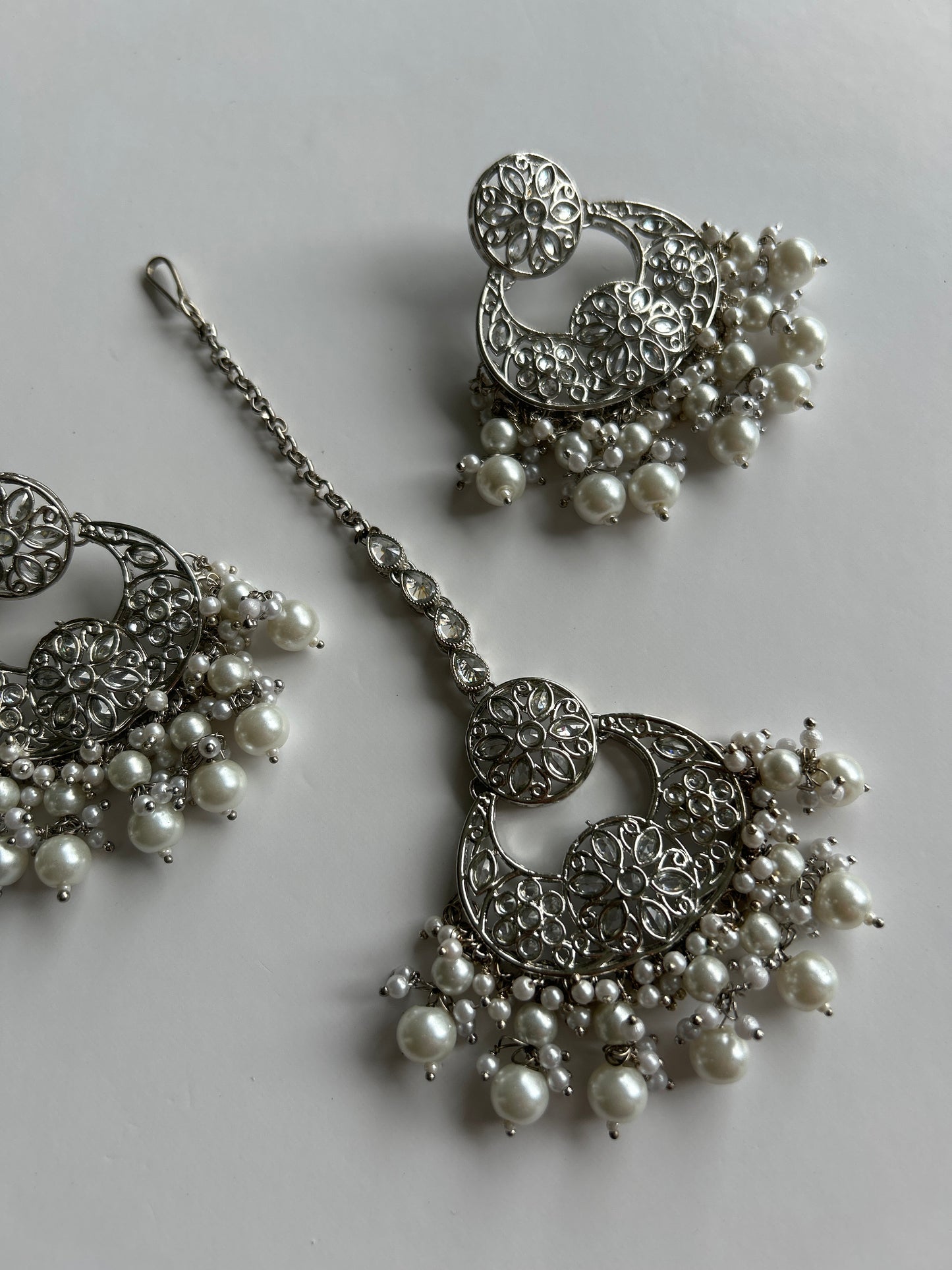 Silver Earrings Tikka Set