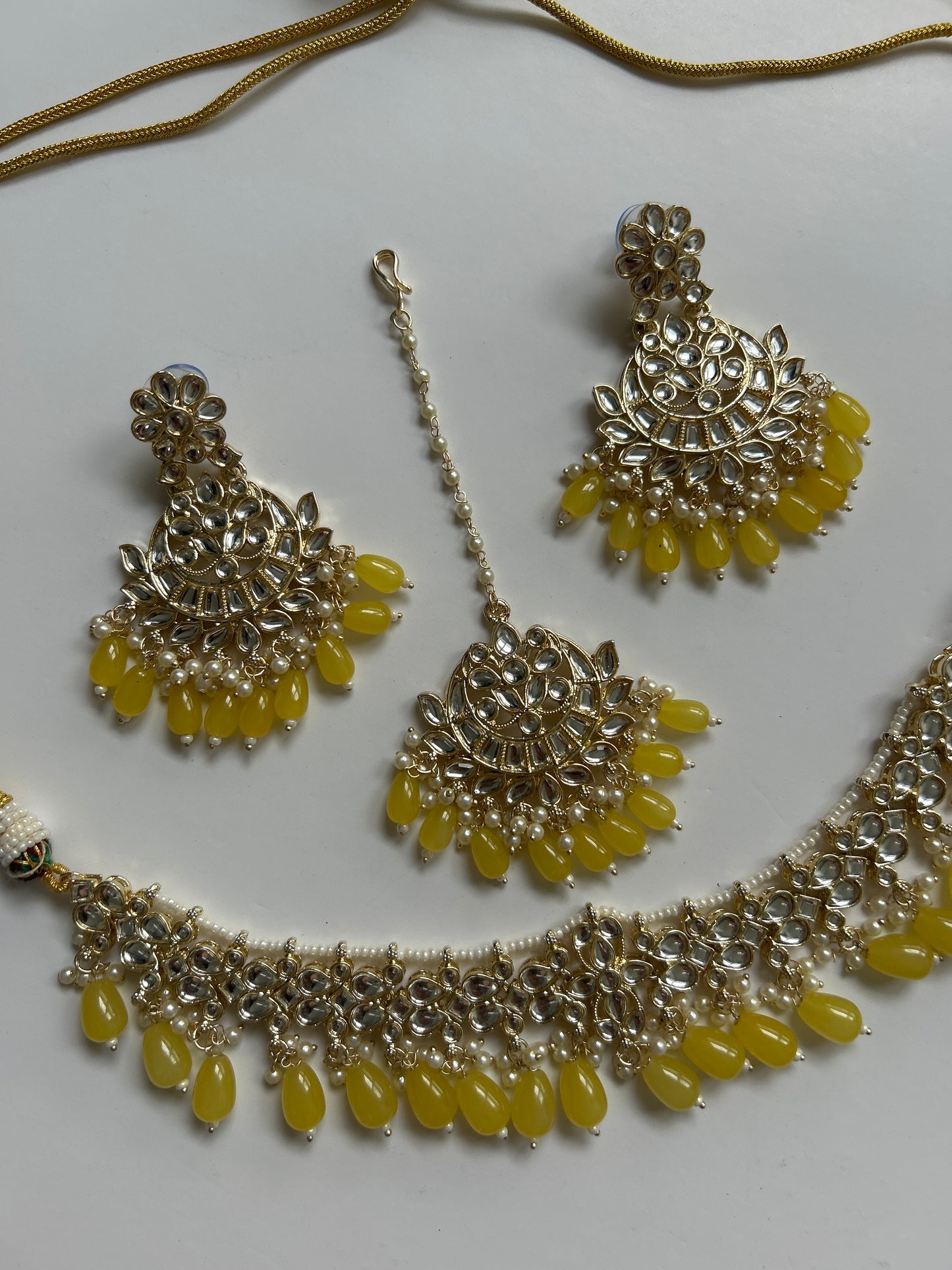 Yellow Necklace Earrings Tikka set