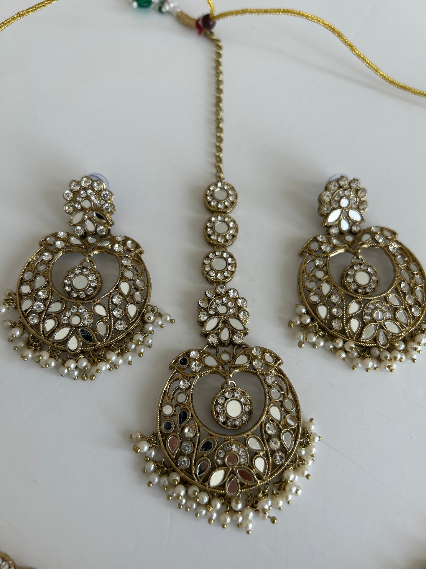 Mirrored Necklace Earrings Tikka Set