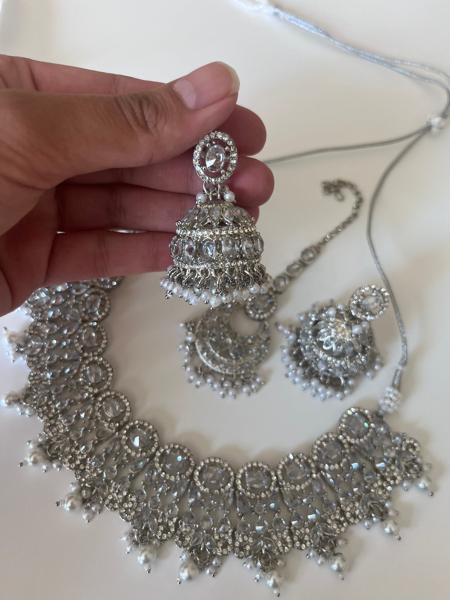 Silver Crystal Jumke Necklace Set