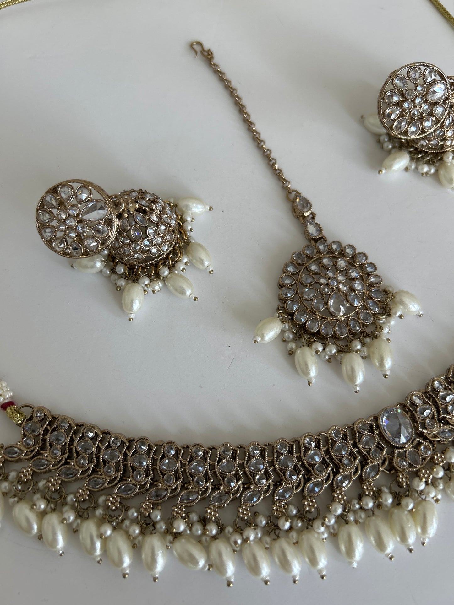 Pearl Necklace Earrings Jumka Set