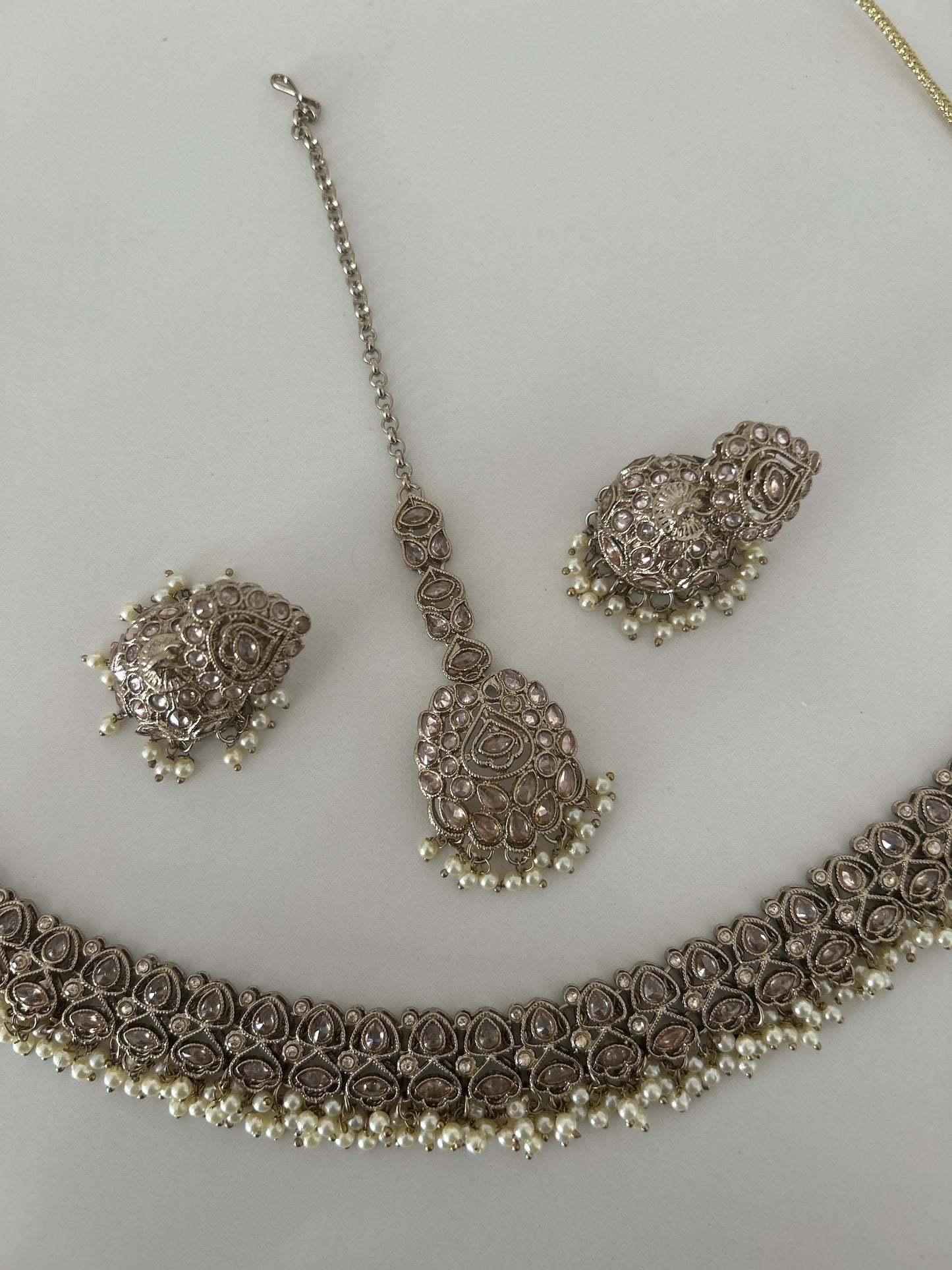 Gold Necklace Earring Jumka Tikka Set