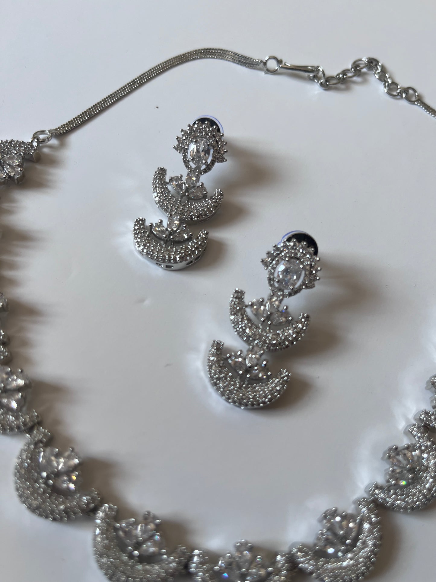 American Diamond Half Moon Silver Set