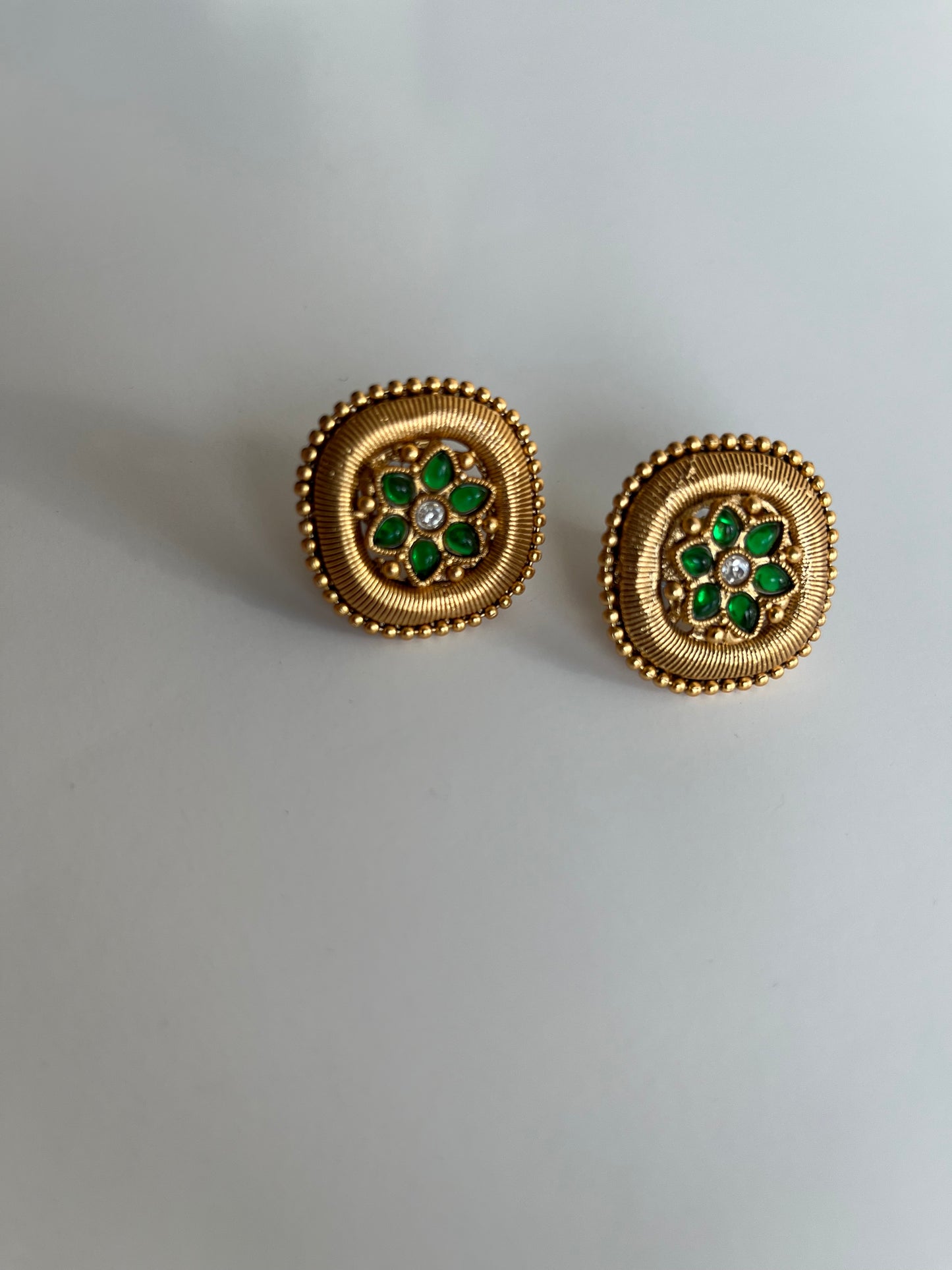 Green Antique Gold Studs