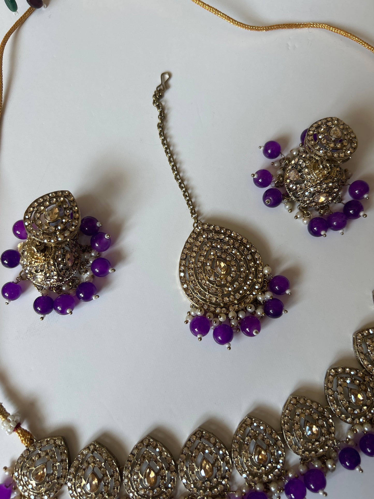 Royal Purple Necklace Earrings Tikka Set