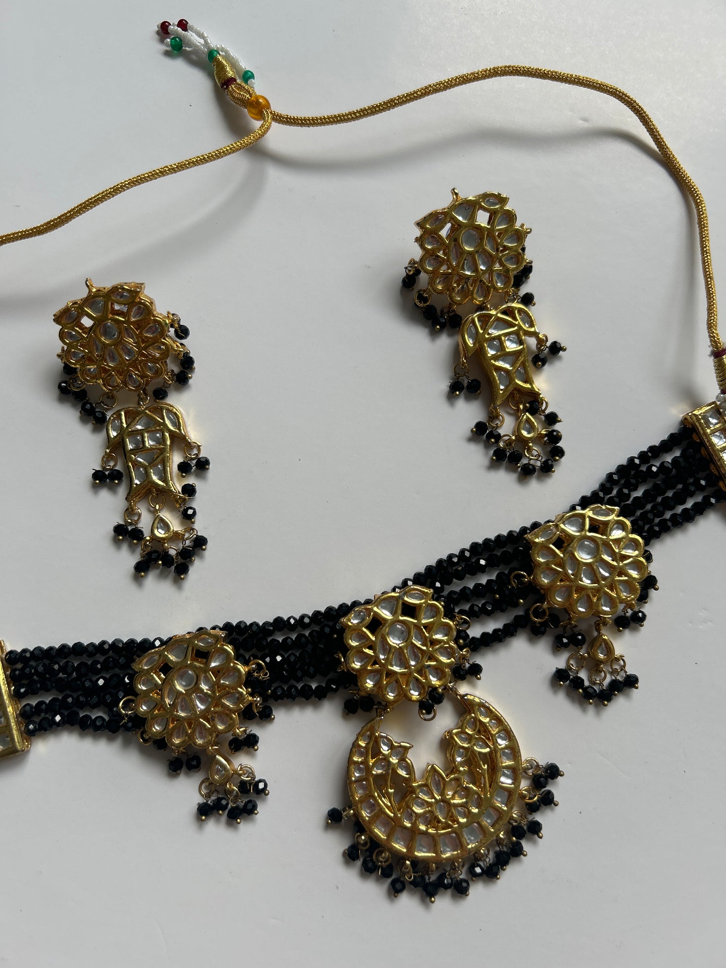 Black Kundan Necklace Earrings Set