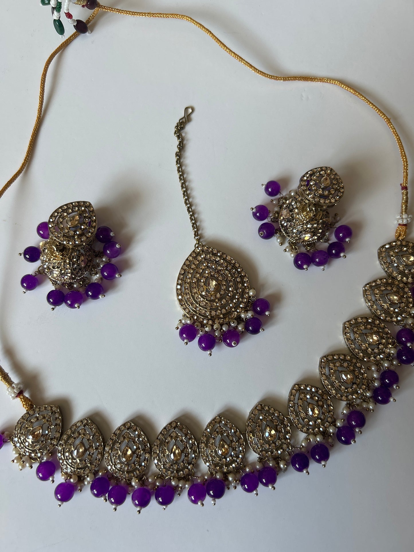 Royal Purple Necklace Earrings Tikka Set