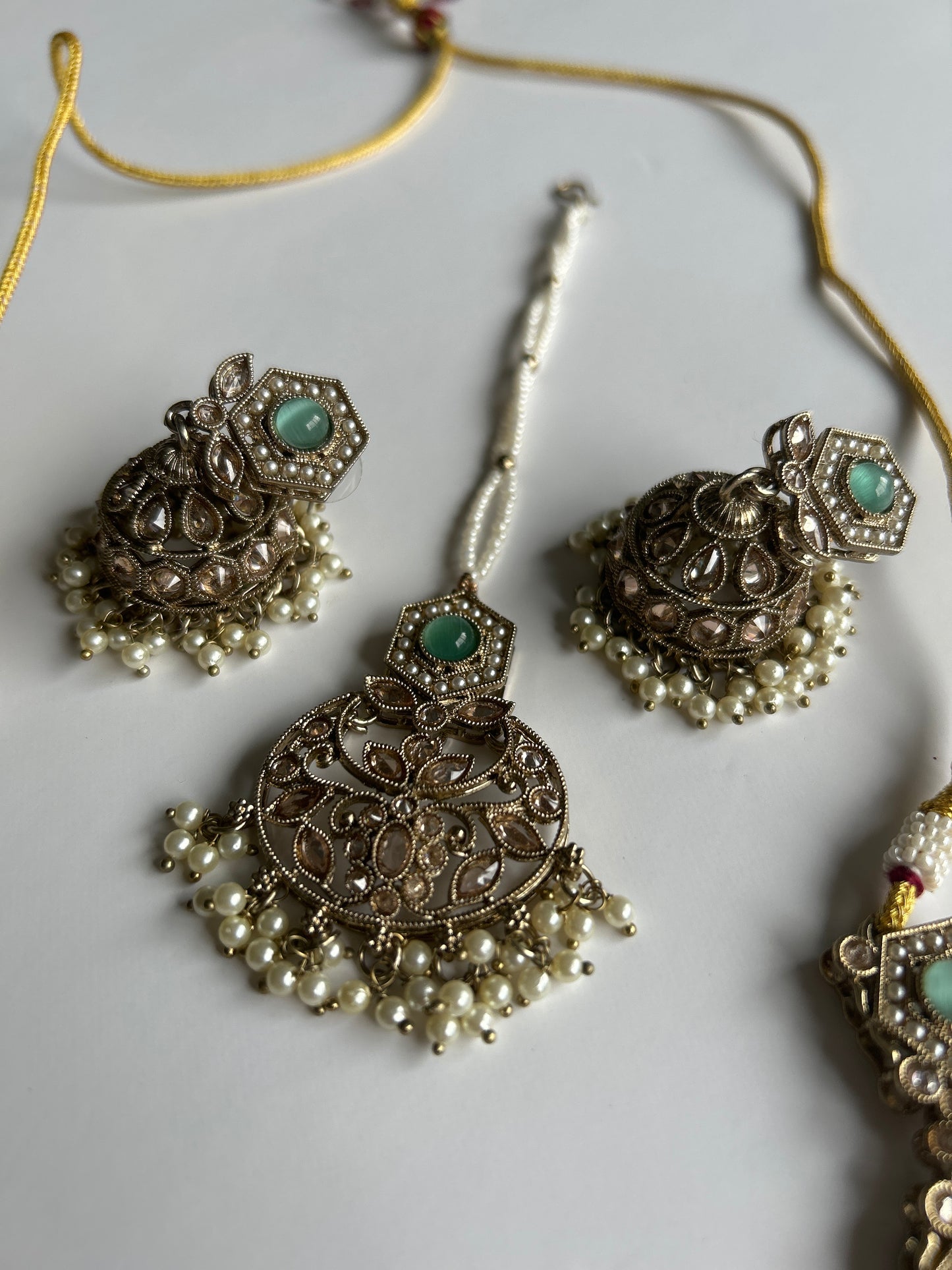 Green Gold Necklace Earring Tikka Set