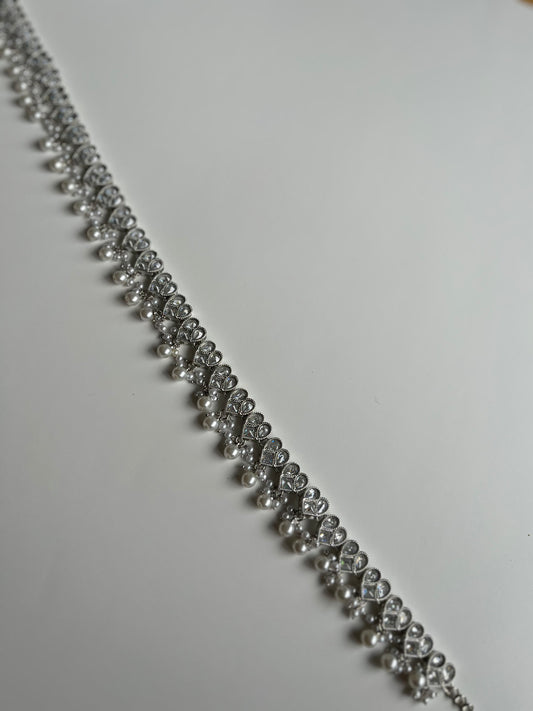 Silver Heart Polki Waistchain