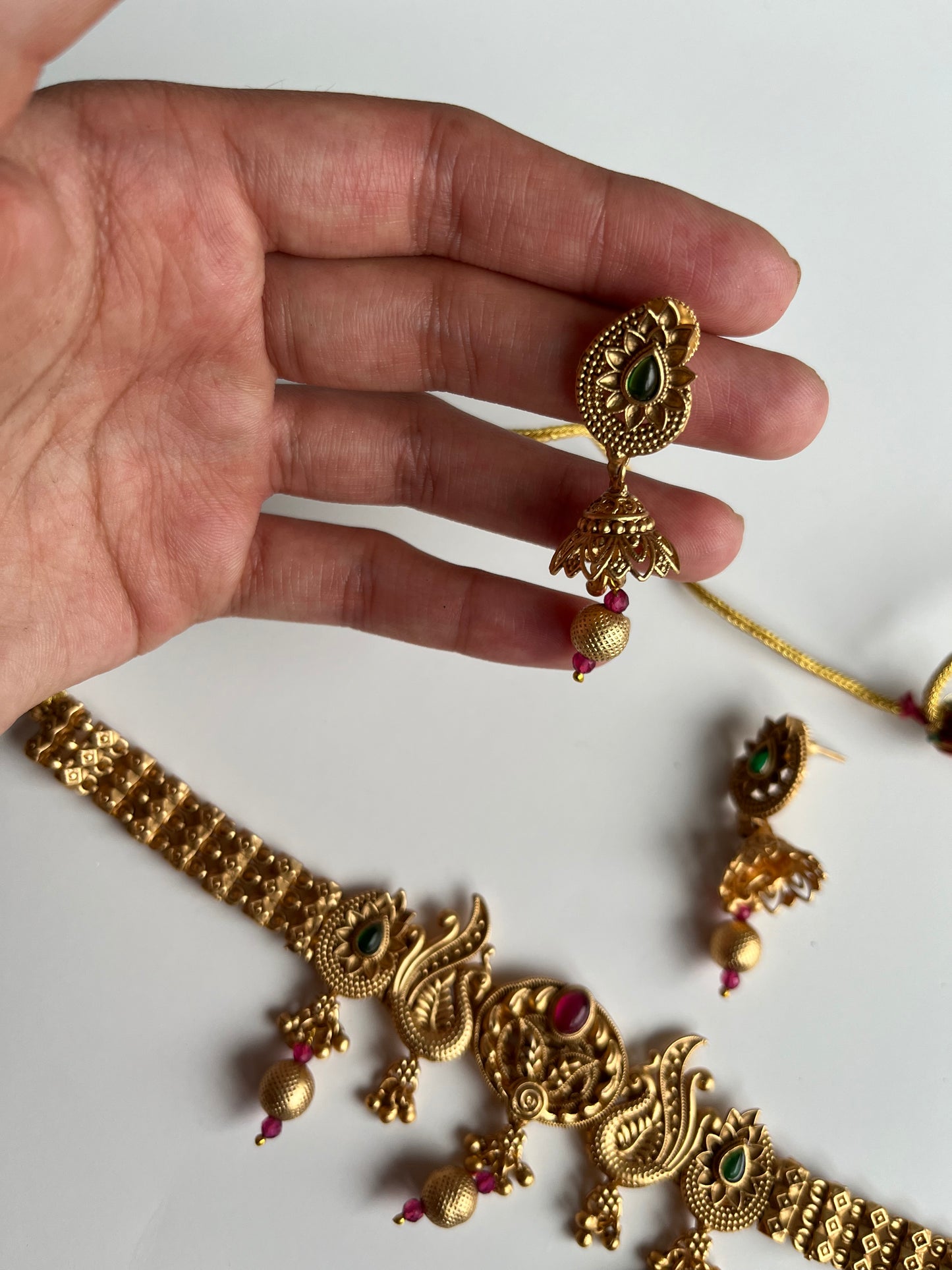 Antique Gold  Green Pink Choker