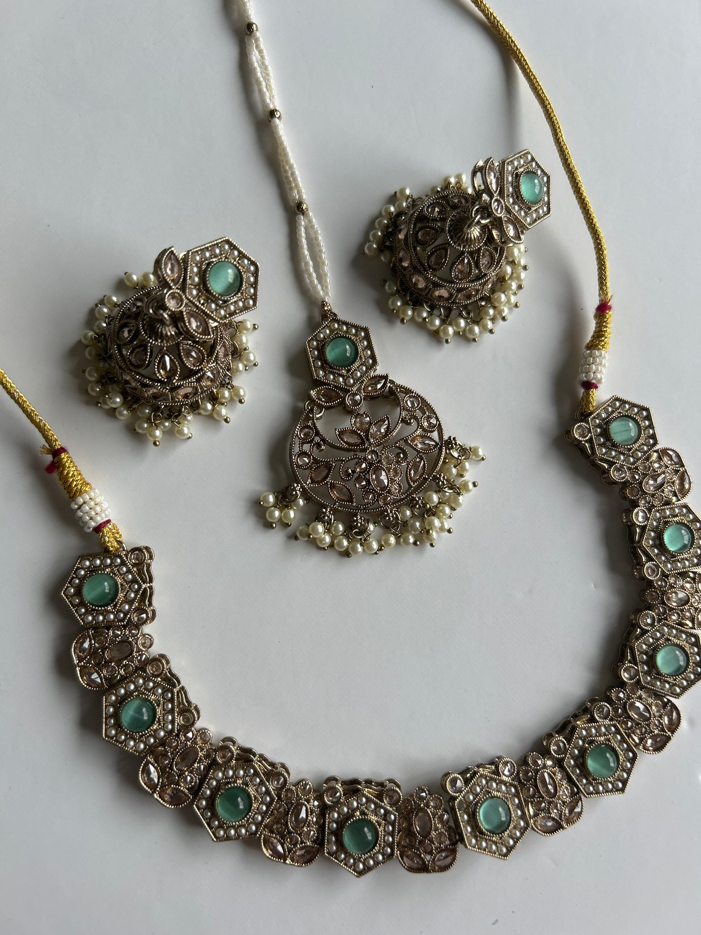 Green Gold Necklace Earring Tikka Set